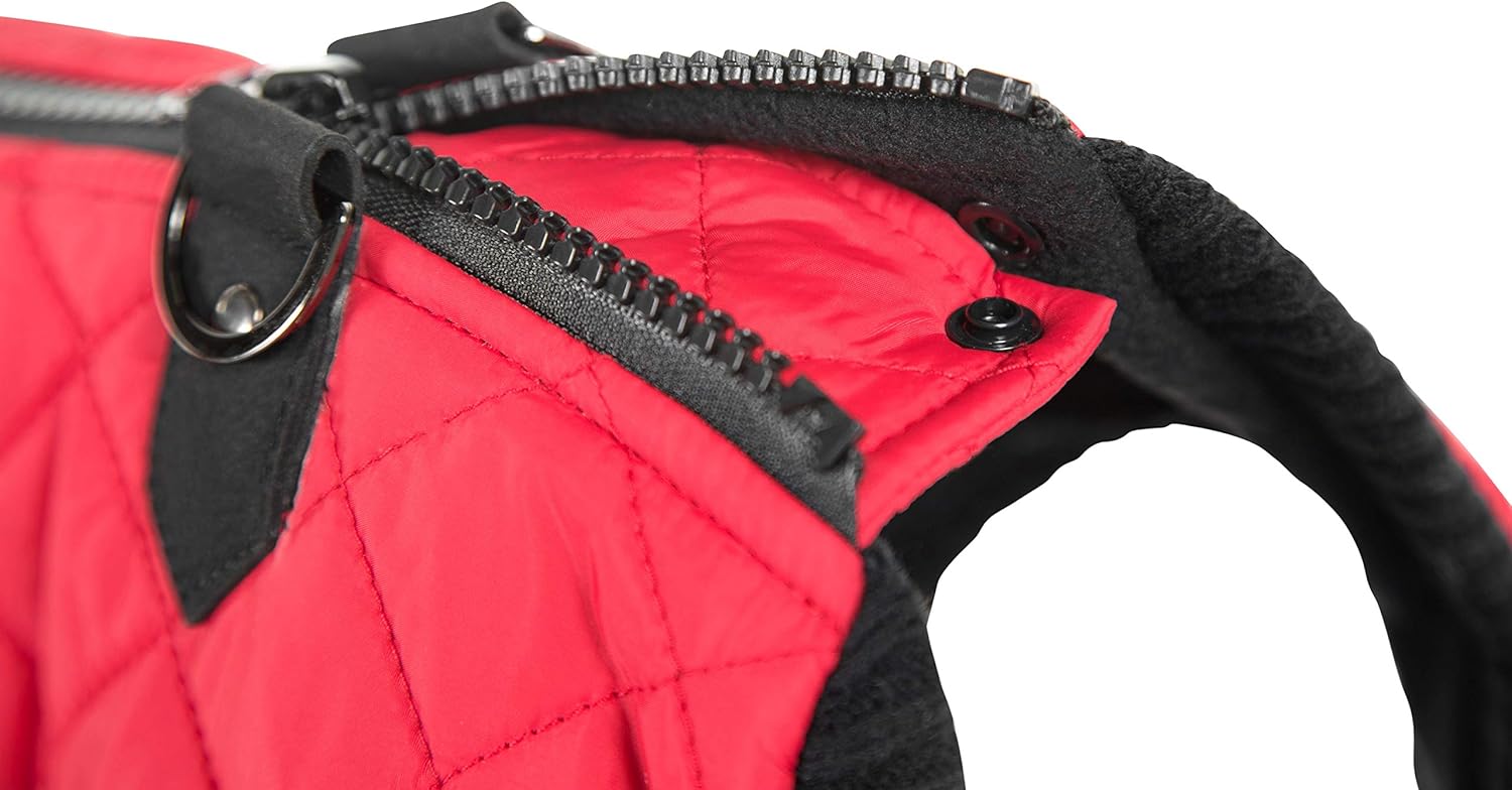 Gooby Fashion Vest Dog Jacket - Red, X-Large - Warm Zip Up Bomber Vest with Dual D Ring Leash - Winter Water Resistant Small Dog Sweater