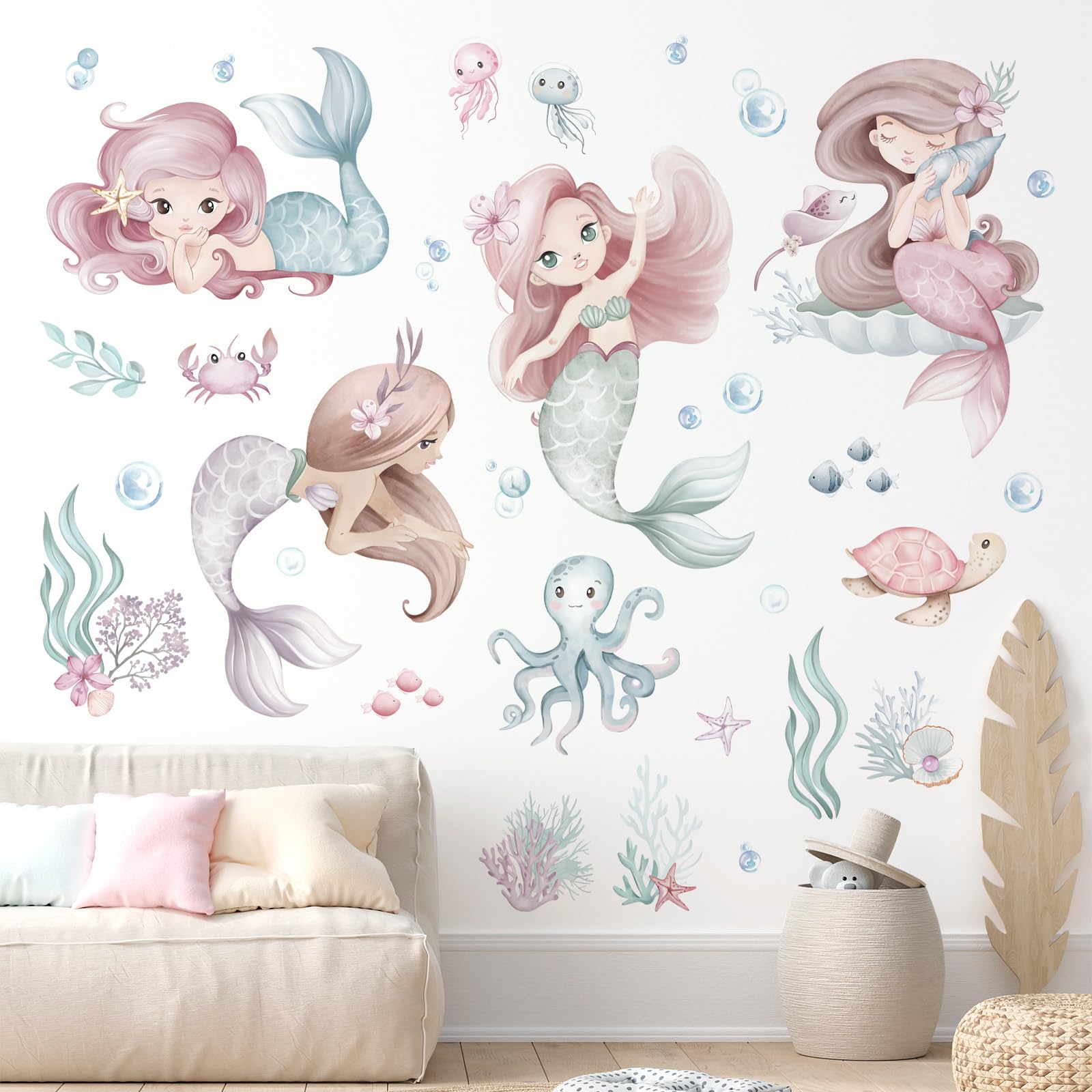 Autocollants Muraux Sous-marin – Poissons, Baleines, Tortues, Algues Pour Chambre Enfant | Stickers Déco Faciles à Poser