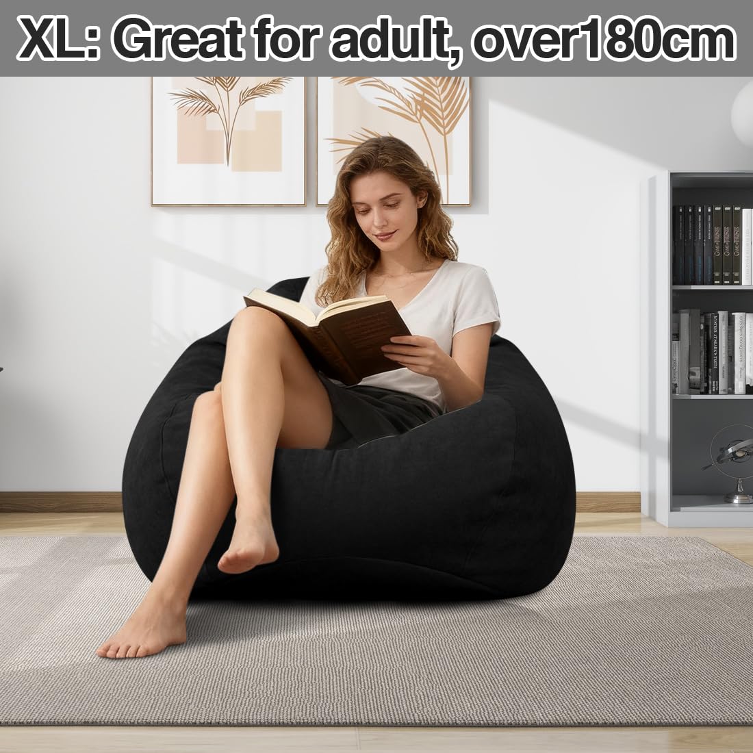 Pouf per bambini e adulti, 100 x 120 cm, pouf per adulti, grande sacco da gioco XL Bean Bag Chair, solo rivestimento, senza imbottitura, per interni ed esterni (nero)