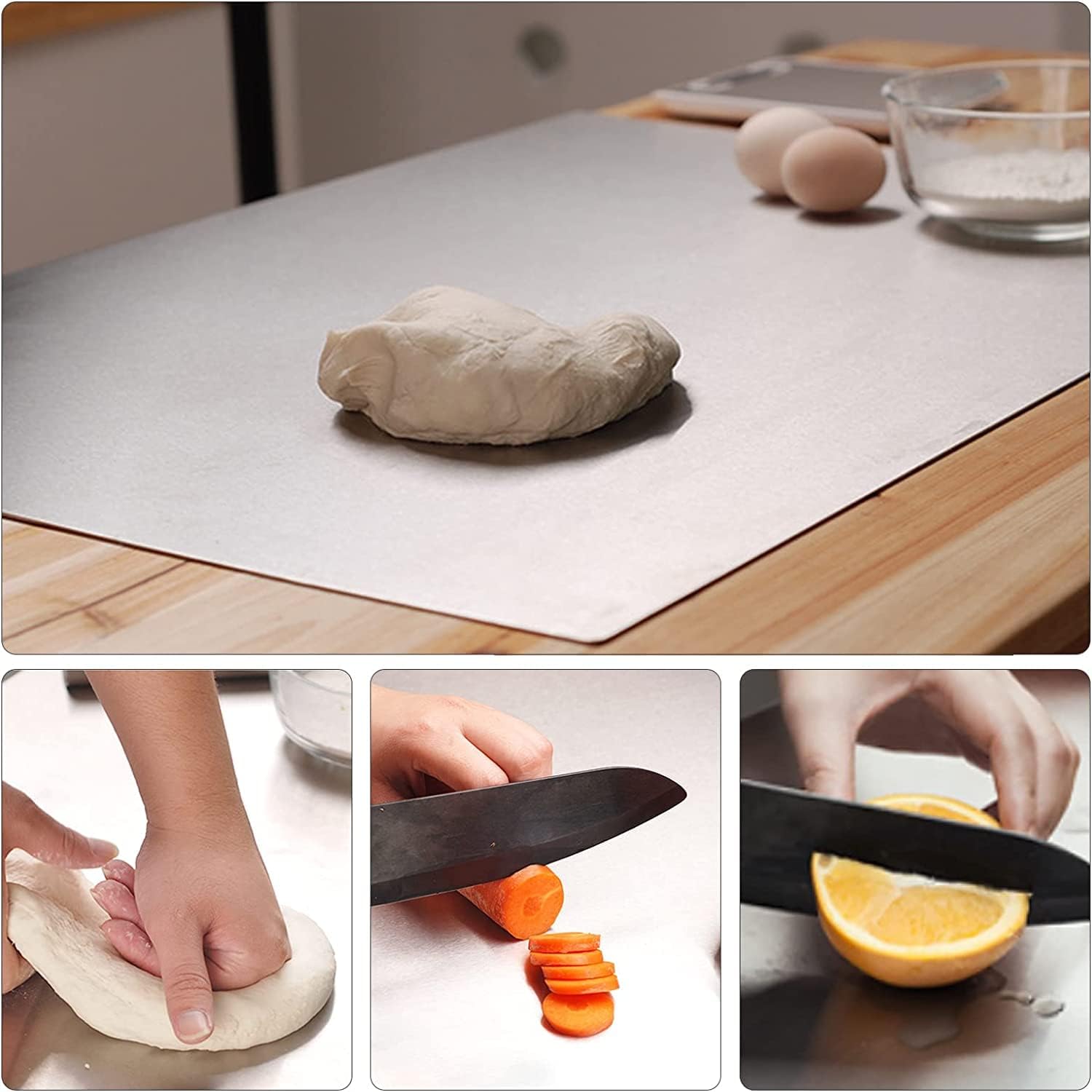 50 x 50 cm, placa de acero inoxidable, tabla de cortar, tabla de cortar, tabla de cocina, tabla de hornear con alfombrilla antideslizante para amasar pizza, pan, masa, chocolate, pasteles