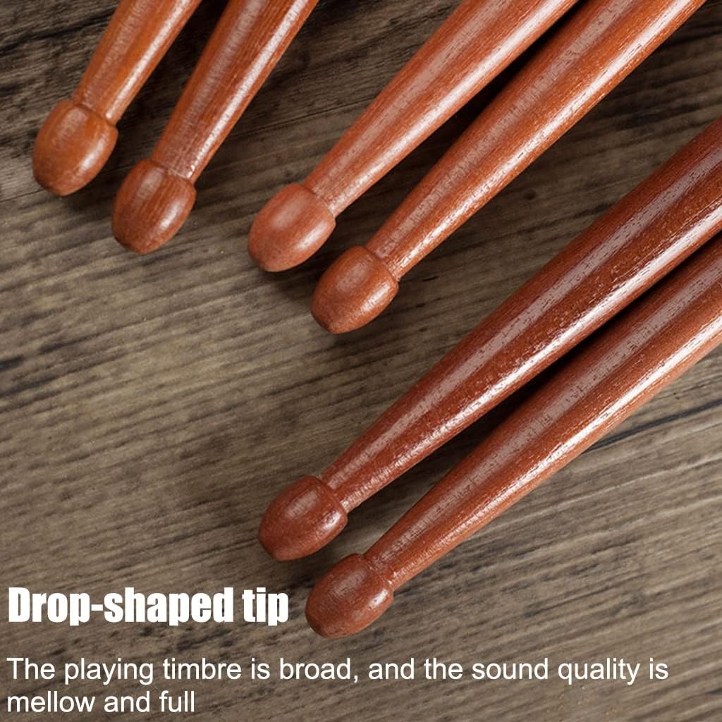 Drum Sticks Set 1-3 Pairs, Beginners Practice 5A Rosewood Drumsticks, Band Playing Drumsticks with Drop-Shaped Tip, Percussion Accessories (Color : Red, Size : 5A*1 Pair)