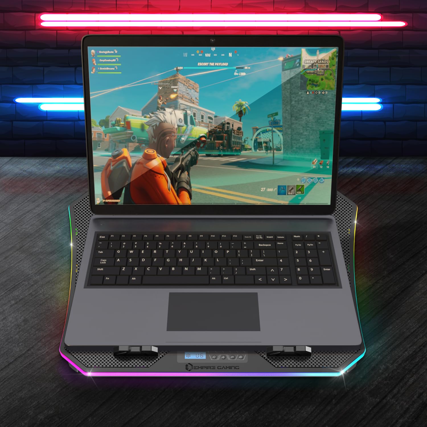 EMPIRE GAMING - Guardian C900 Refroidisseur PC Ordinateur Portable 12’’ à 17’’ RGB Gamer -9 Ventilateurs - Contrôleur LCD -10 Modes RGB -7 Hauteurs Réglables -Support Amovible