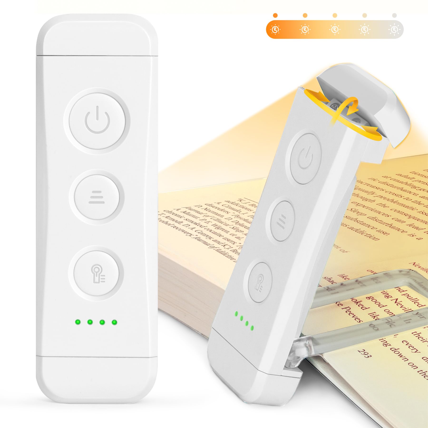 Glocusent 2x Luz Lectura Recargable USB, Lampara de Lectura LED con Pinzas, 3 Colores Ámbar & 5 Brillos Regulables, Compacta y de Larga Duración,Regalo para los Amantes del Libro