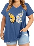Plus Size Tops for Women Summer Top Loose Fit Tee Shirts V Neck Short Sleeve Blouse