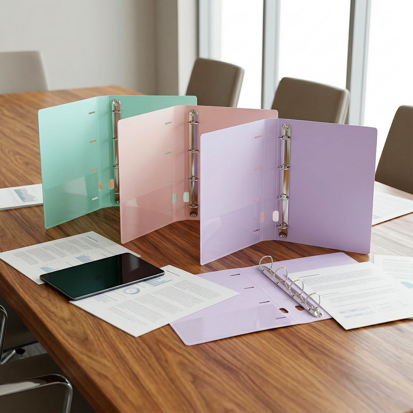 8 Stück Ringbuch A4, Pastell Herausnehmbarer Ringordner A4 mit 4-Ring-Mechanik, 4 Farben (Blau, Pink, Grün, Lila)，3,5 cm Rückenbreite Aktenordner, Geeignet für Büro und Familie