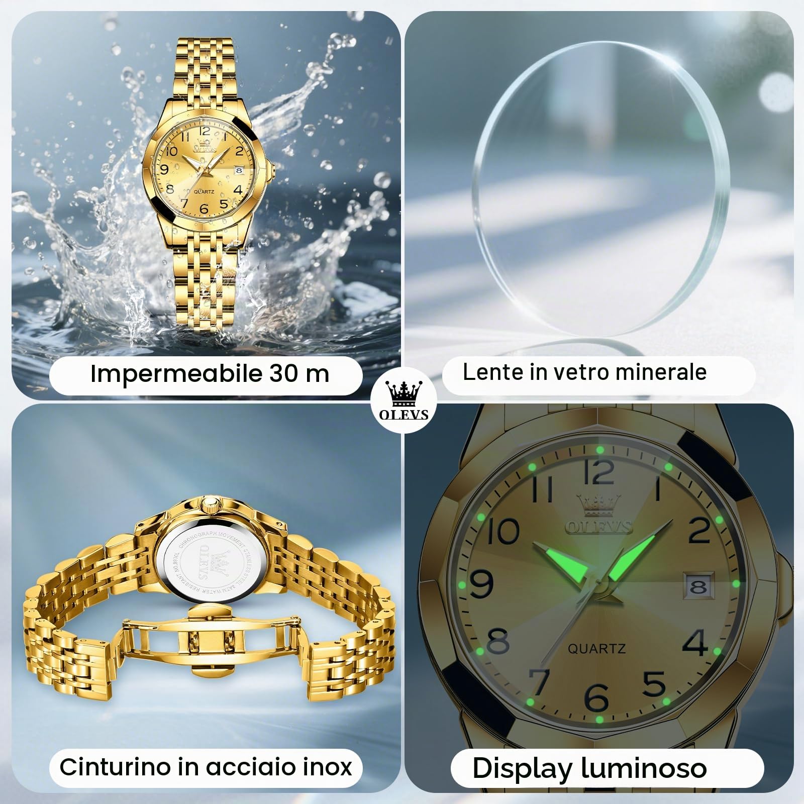 OLEVS Orologio da polso da donna, Orologi elegante in acciaio inossidabile, Orologi al quarzo analogico di lusso con diamanti, Orologio classico impermeabile con datario