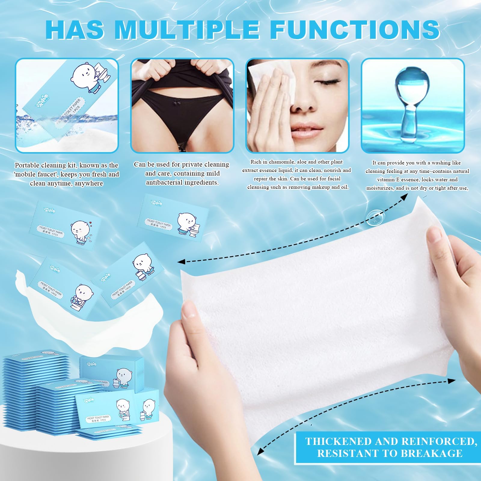 100 Stück feuchte Tücher, befeuchtete Reinigungstücher, Körperreinigung, Intim-Tücher, einzeln verpackt, für Menstruationszyklus und Post-Partum (Blau, 100)