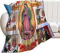 Vista 2 de Manta virgen María de Nuestra Señora de Guadalupe, suave de franela, mantas de madre de Dios para regalo entusiasta de María, mantas cálidas