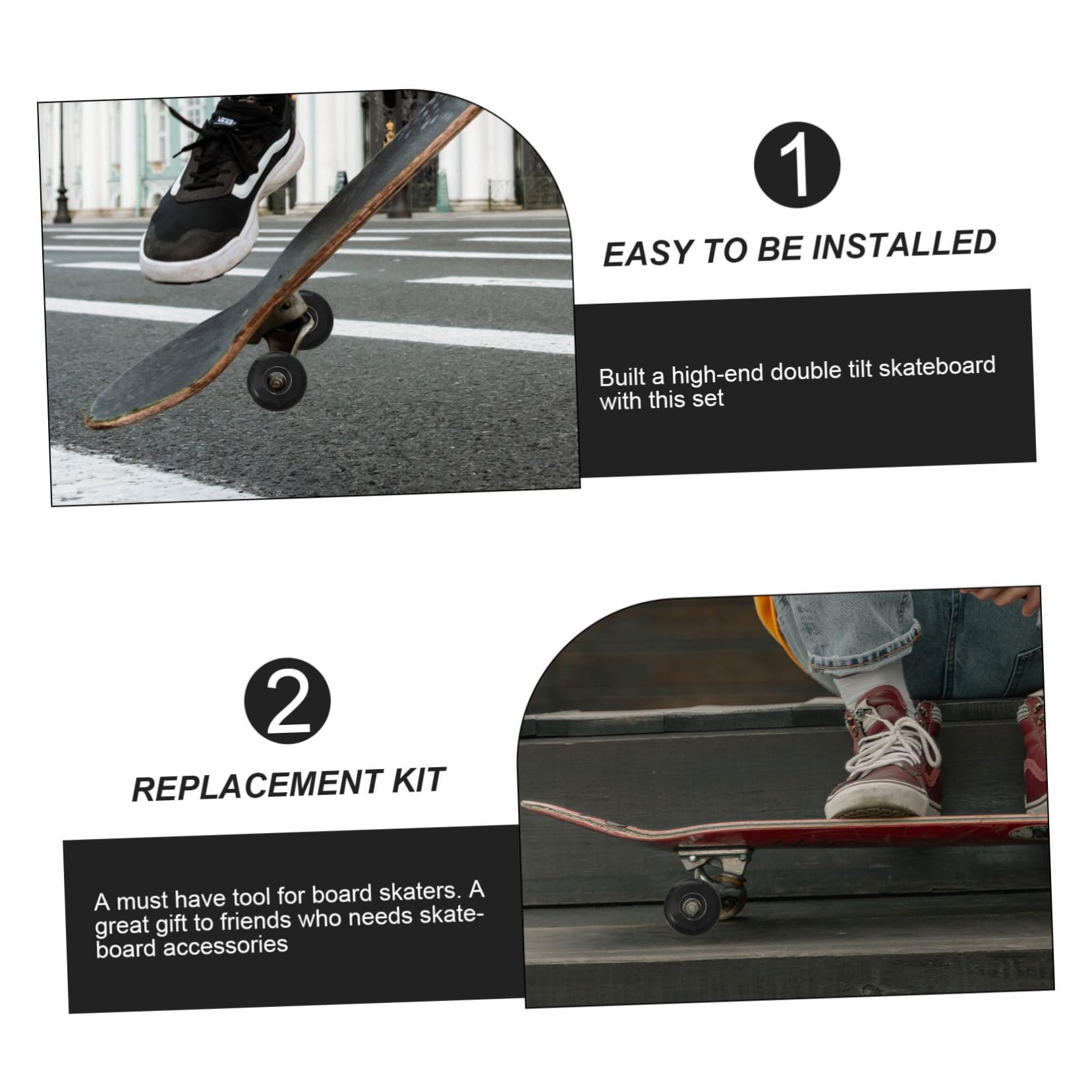 UPKOCH Kit de Pont de Skateboard Double Tilt, Ensemble Complet Noir
