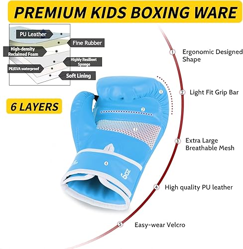 Miniatura 4 de Guantes de boxeo mejorados para niños y niñas de 3 a 8 años, guantes de boxeo para entrenamiento de niños, guantes de boxeo para niños, para saco de