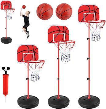 TOSAVGA Panier de Basket Réglable en Hauteur 60 à 150 cm avec Ballons et Pompe
