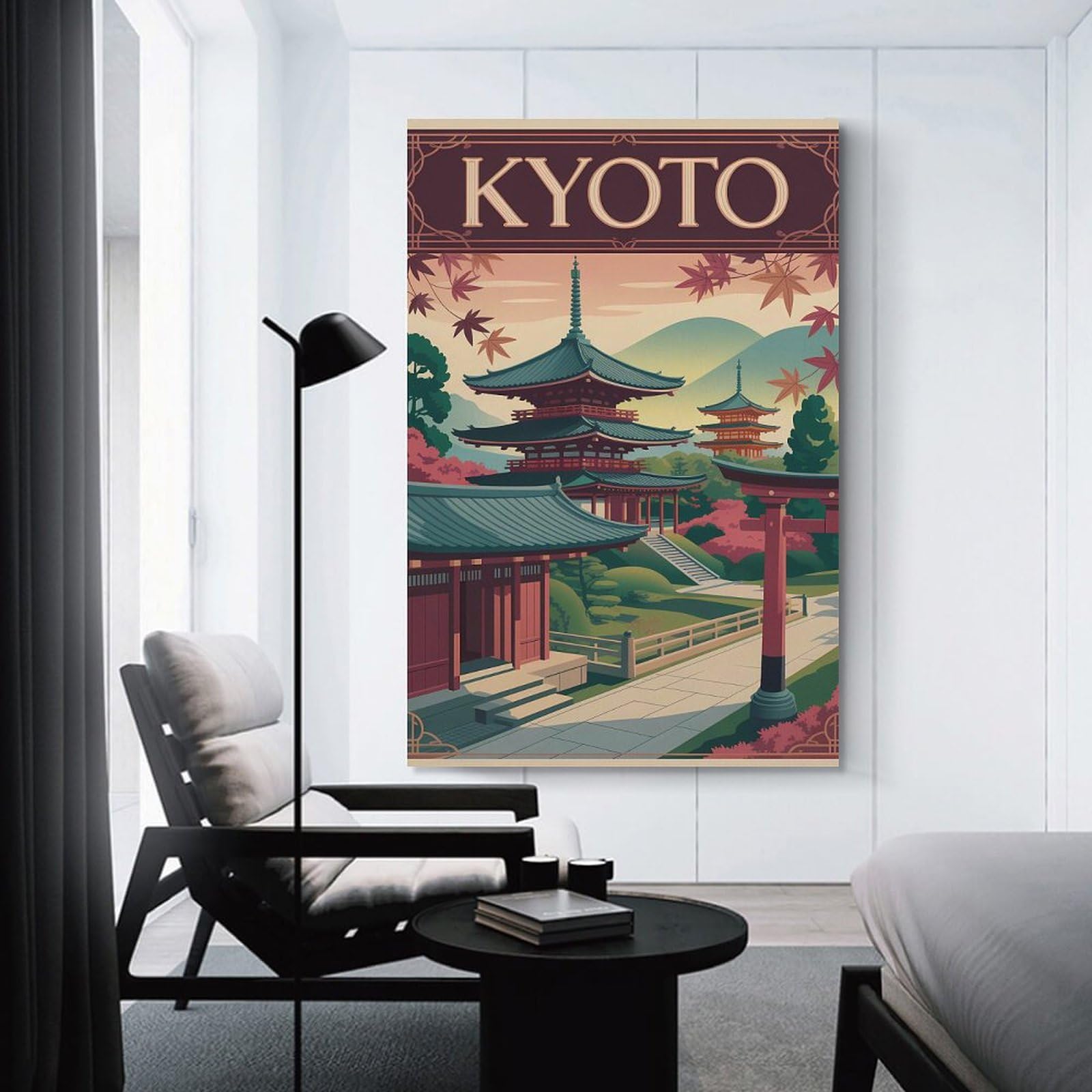 Junmoney Canvas Wall Decor Kyoto Vintage Travel, 24x36inch(60x90cm), for Flats, Guest Rooms Or Compact Rooms, A Simple Refresh for Blank Walls