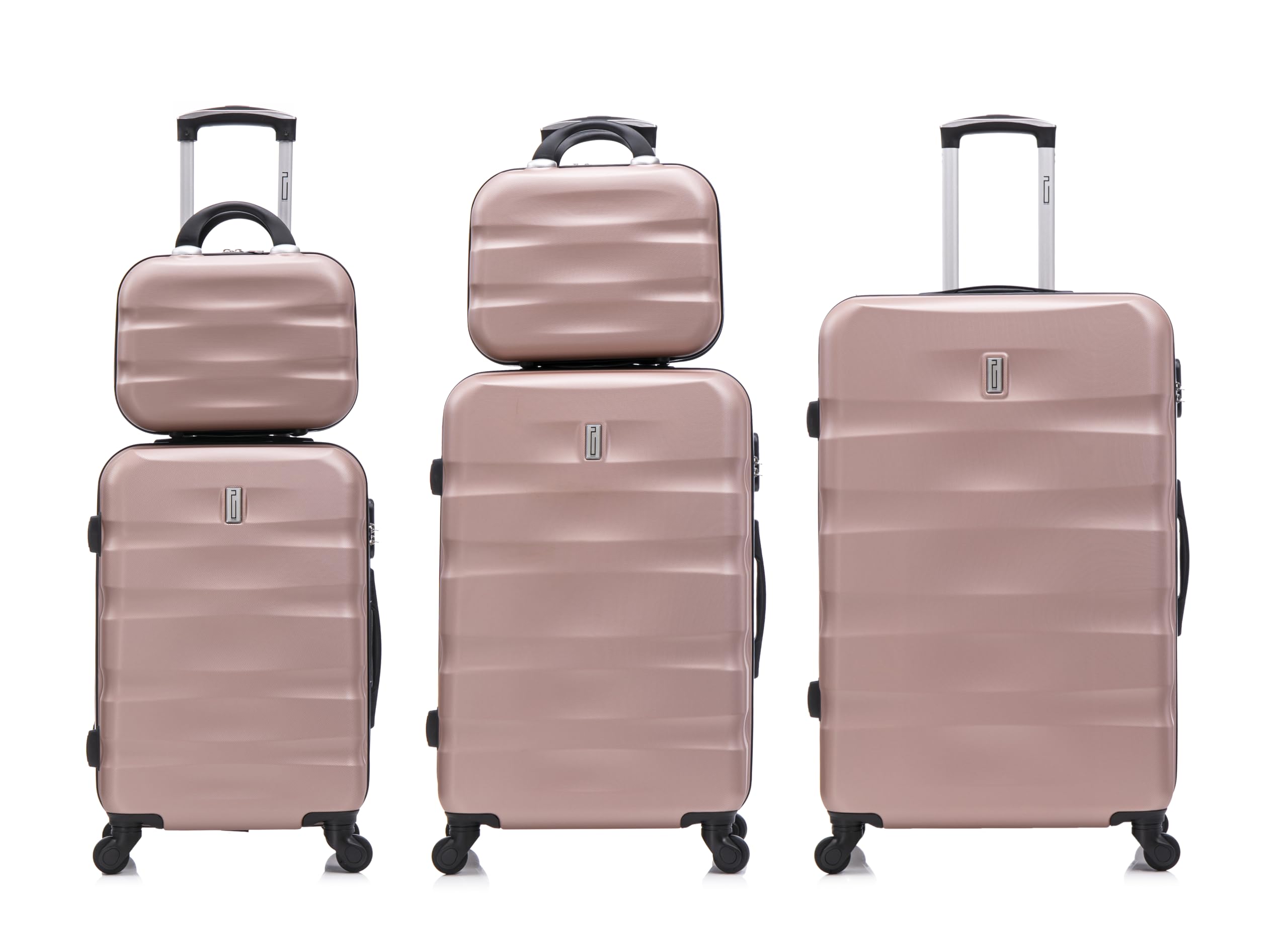 CELIMS - Set Valigie 5 Pezzi - Valigia Grande 23 kg + Valigia Media + Valigie Bagaglio a Mano + 2x Beauty Case da Viaggio | Valigie con Beauty Case | Oro Rosa