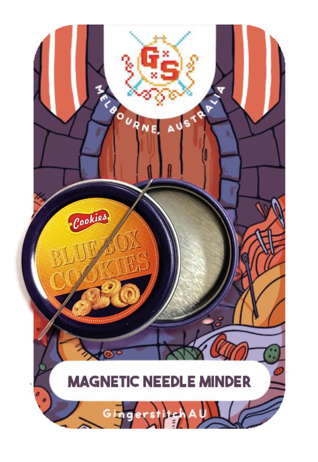 Blue Box Cookie Tin Needle Minder