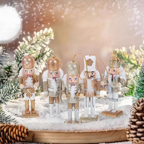 Miniatura 9 de Amosfun 5 adornos de cascanueces de Navidad, decoración de muñeca de madera de Navidad, colgante de muñeca de cascanueces de Navidad, adorno