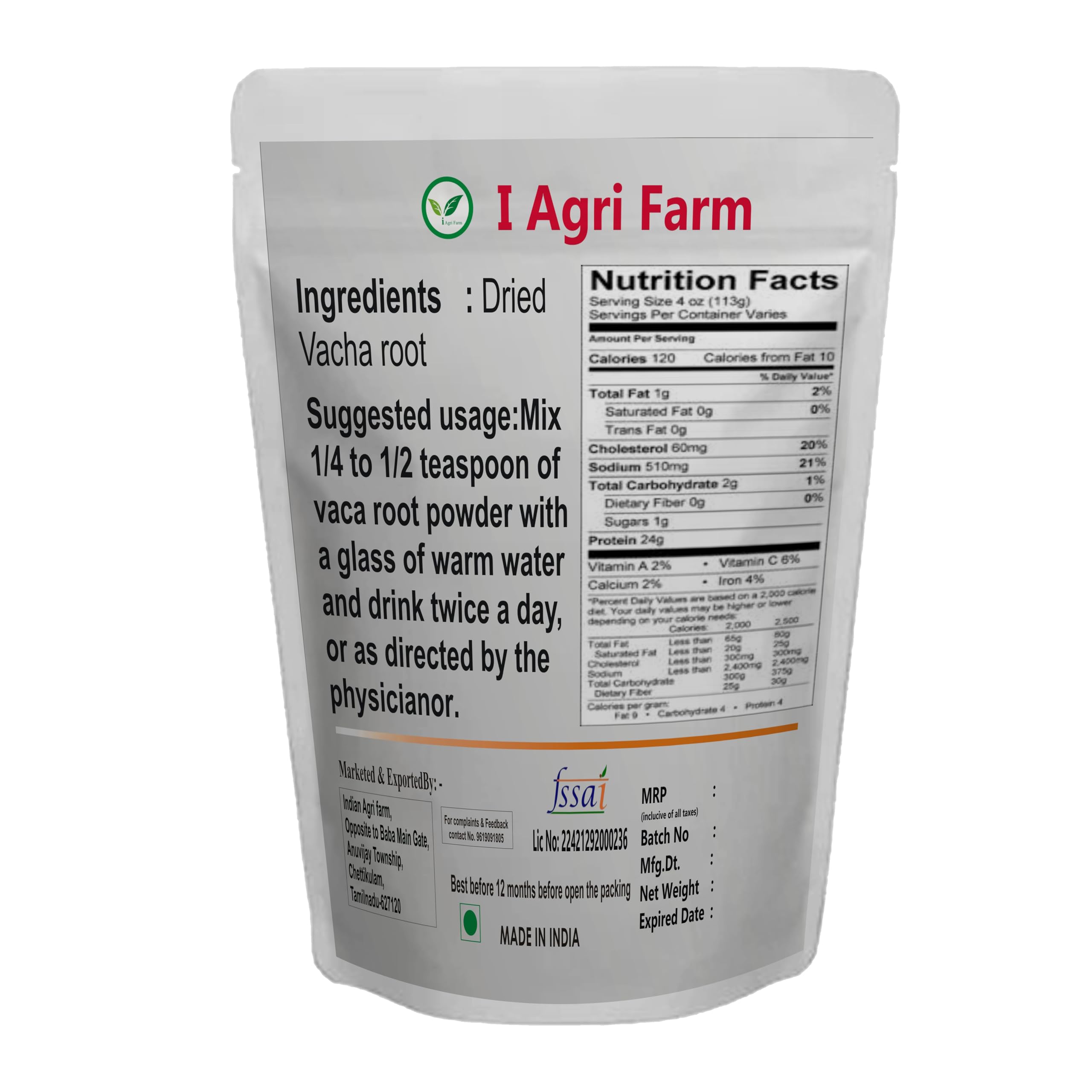 Iagrifarm Vacha Root Powder -100 gram - Sweet Flag/Vasambu/Calamus Root Powder — Amazon image 2