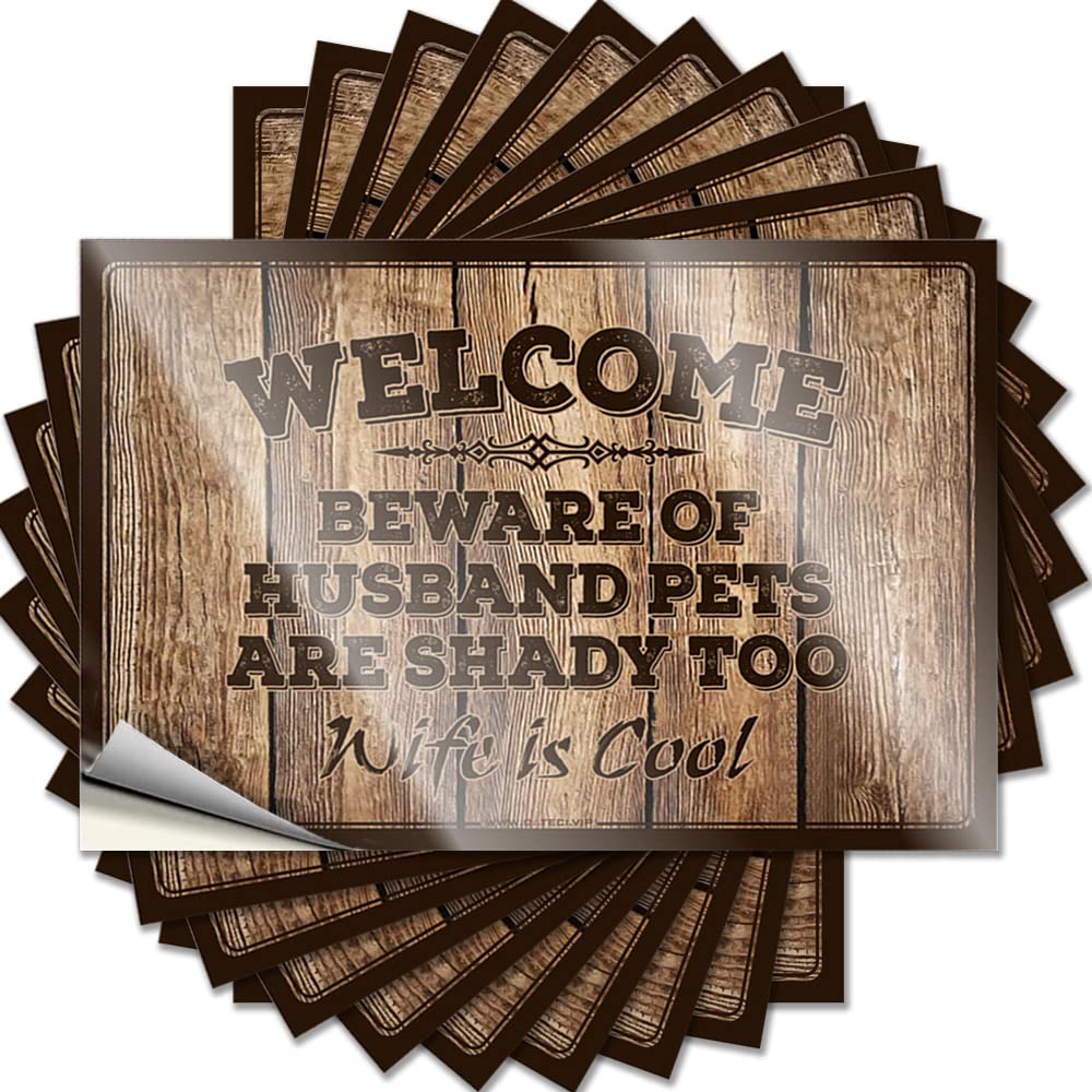 Quote Backyard Accessories Easy Apply | Welcome Beware of Husband Pets are Shady Too Wife is Cool Reading Helmet Peel and Stick(6X9CM)