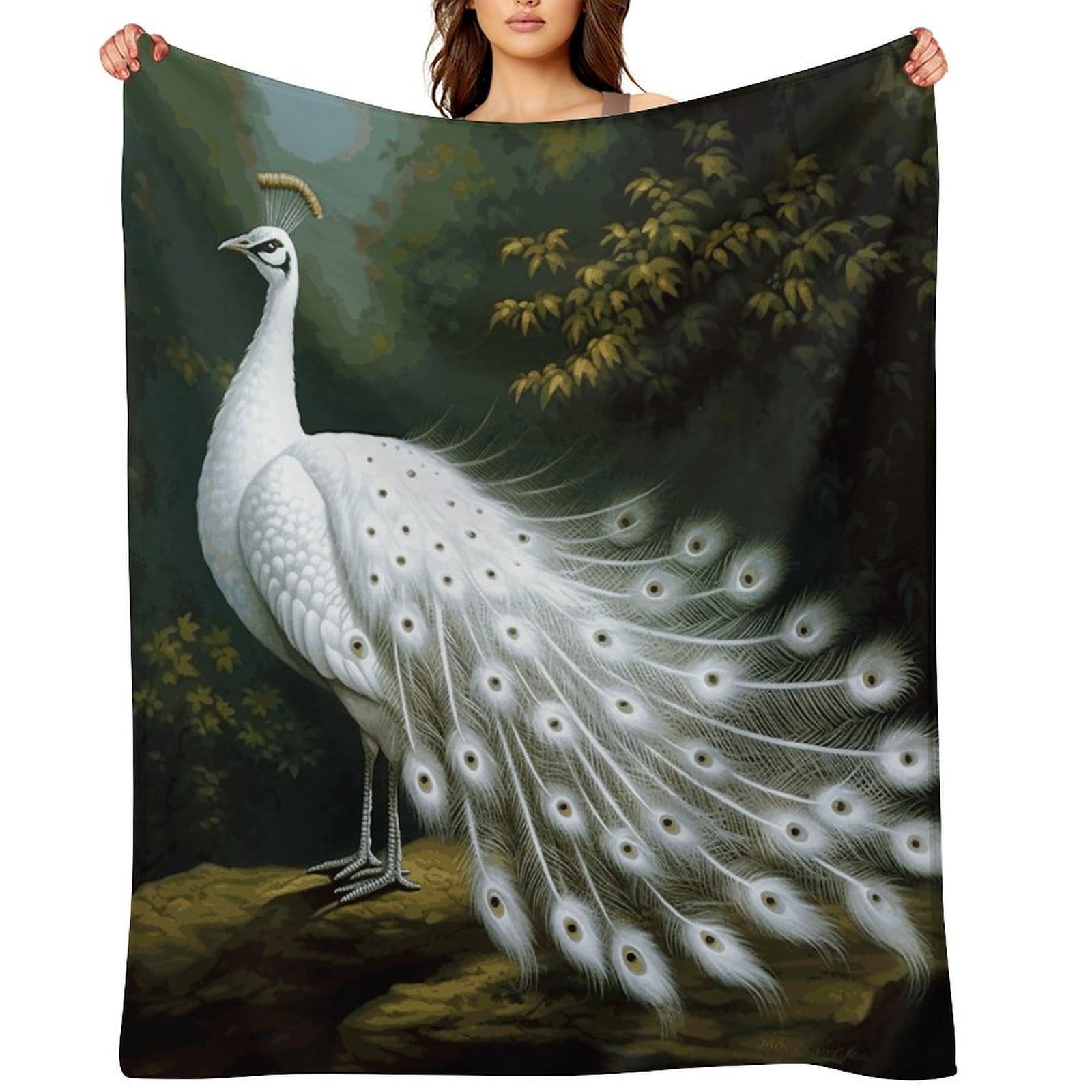White Peacock_78030696 Blankets Flannel Soft Blanket for Couch Warm Cozy Throw Blankets Fashion Bed Blanket Thick Bath Towel Bedspread Tapestry for Home Supplies Gift 50"x60"