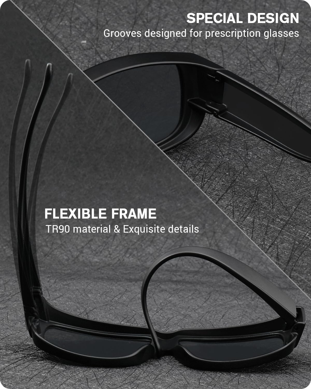 Meeloog Polarized Fit Over Glasses Sunglasses For Men, Rectangle Wrap Around Sun Glasses for Driving Riding Fishing MST0006