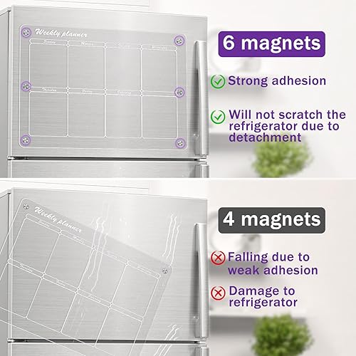 Miniatura 6 de Calendario magnético de borrado en seco para refrigerador, juego de 2 calendarios semanales magnéticos acrílicos transparentes para refrigerador,