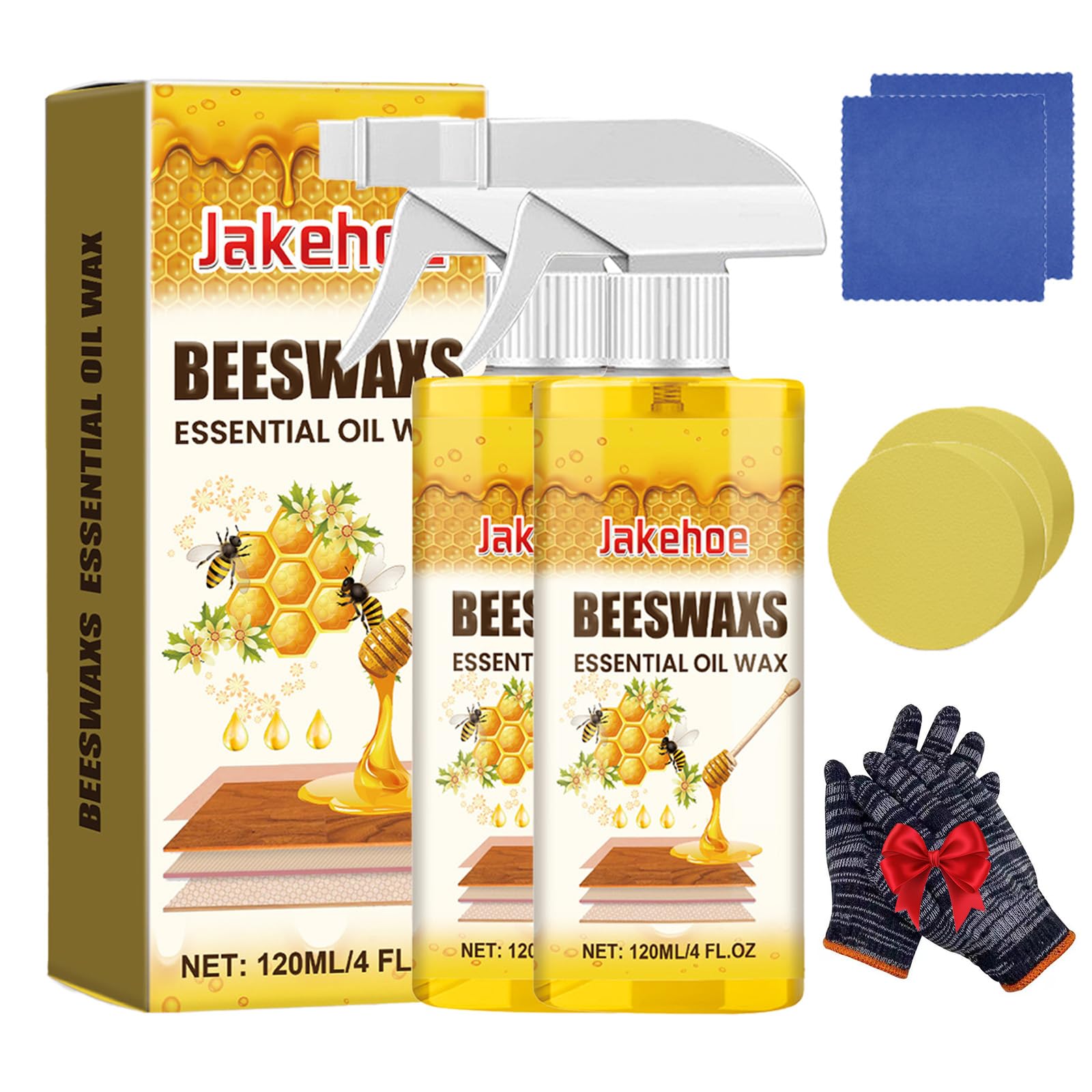 Spray Pulidor de Madera con Cera de Abeja, 120/355ml Cera Natural para Muebles y Limpiador, Spray Multiusos para Armarios, Mesas y Suelos de Madera (2 Pcs - C,335 ml)