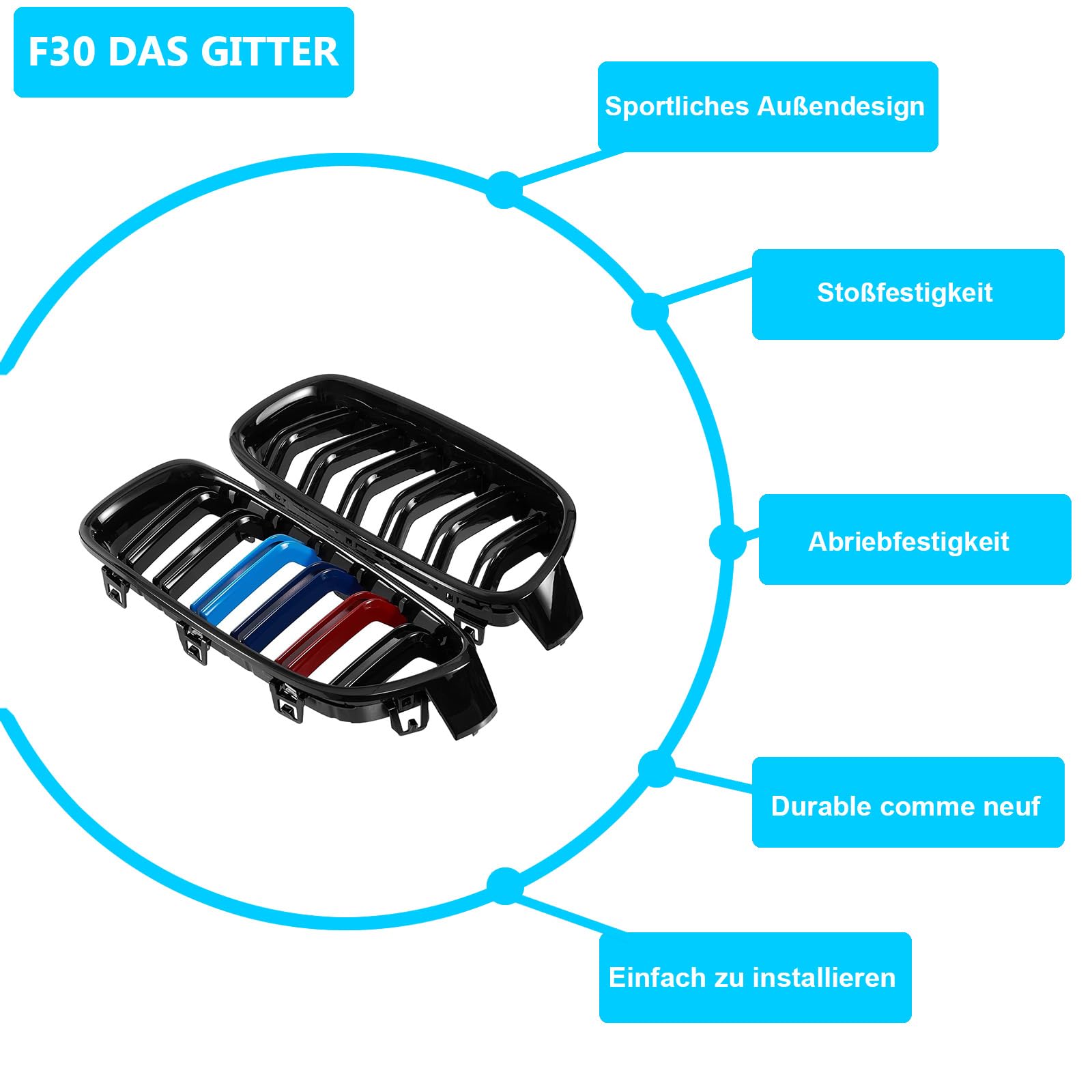 F30 Kühlergrill für BMW 3er f30 Nieren Schwarz f30 f31Grill Glanz Schwarz Doppelsteg Sport Kühlergrill m Farbe 2012-2018