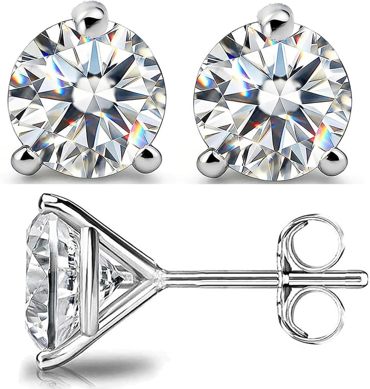 WES Moissanite Stud Earrings for Women Men - Hypoallergenic 925 Sterling Silver with 14K White Gold Plated Round Moissanite Earring