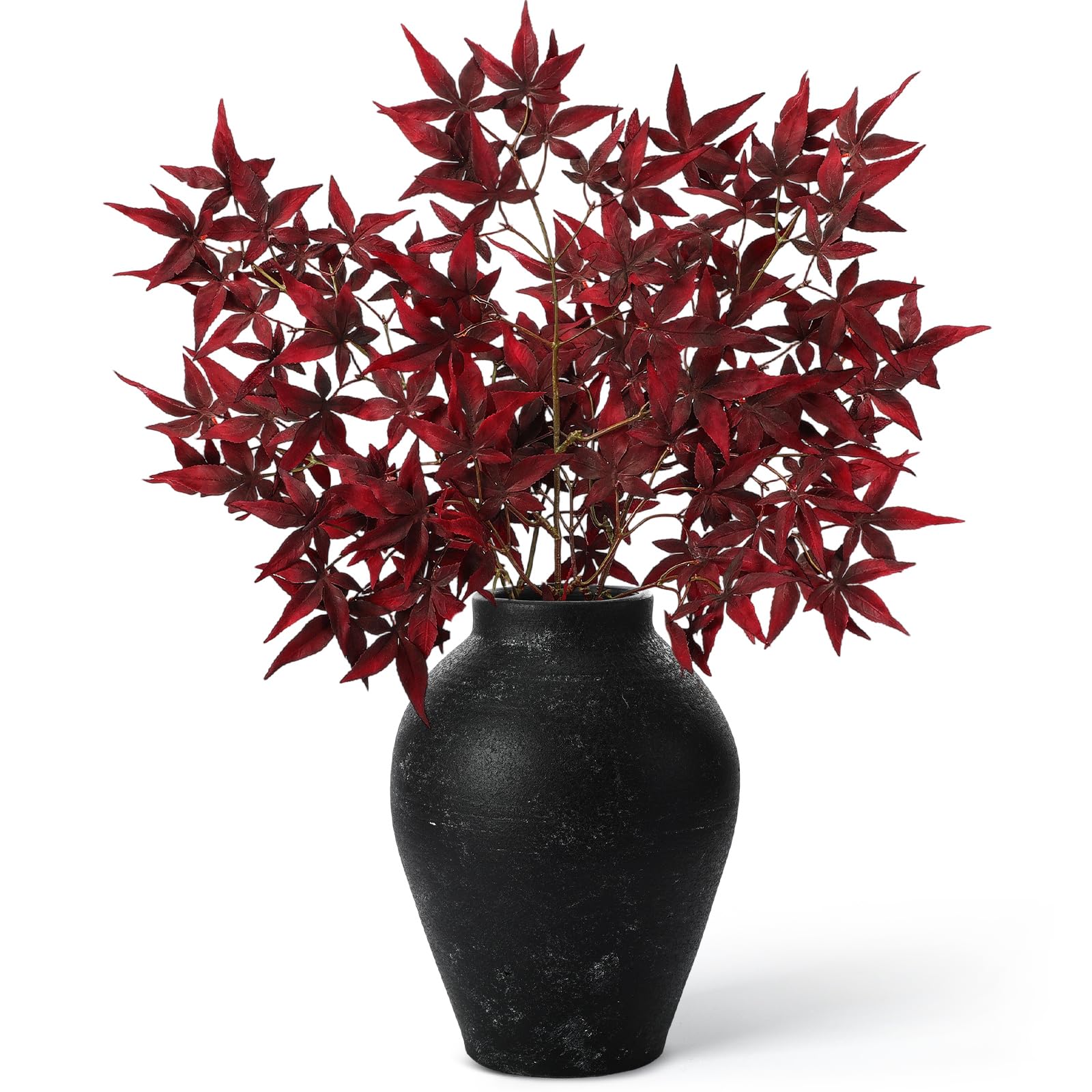 Janinka 29" Fall Artificial Japanese Maple Leaves Stem Fake Fall Maple Leaves Stem Autumn Faux Bushes for Vase Farmhouse Table Centerpiece Halloween Thanksgiving Decor 3 Pcs(Dark Red)