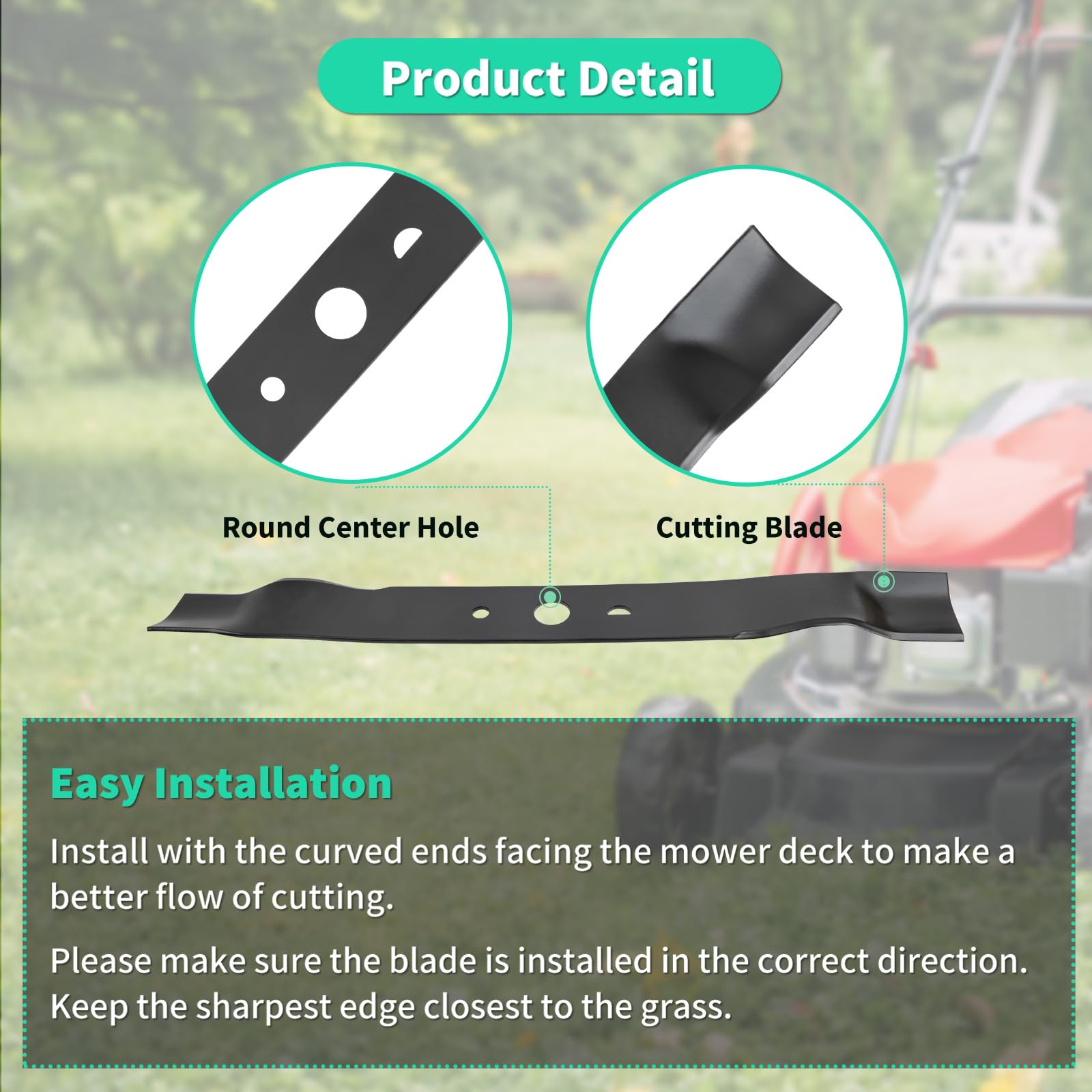 Hoja de repuesto para cortacésped compatible con cortacésped de 20 pulgadas 25022 25112 25222, hoja de corte resistente de repuesto para 29172 29423
