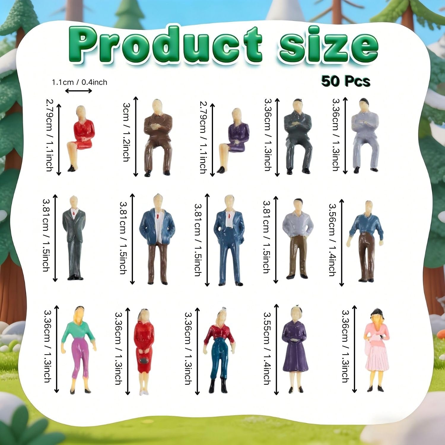 VICDUEKG 50 Pcs Mini People Figurines 1: 50 Scale Miniature People Sitting and Standing Tiny People Model Trains Museum Architectural Painted Little Plastic Figurines for Miniature Scenes