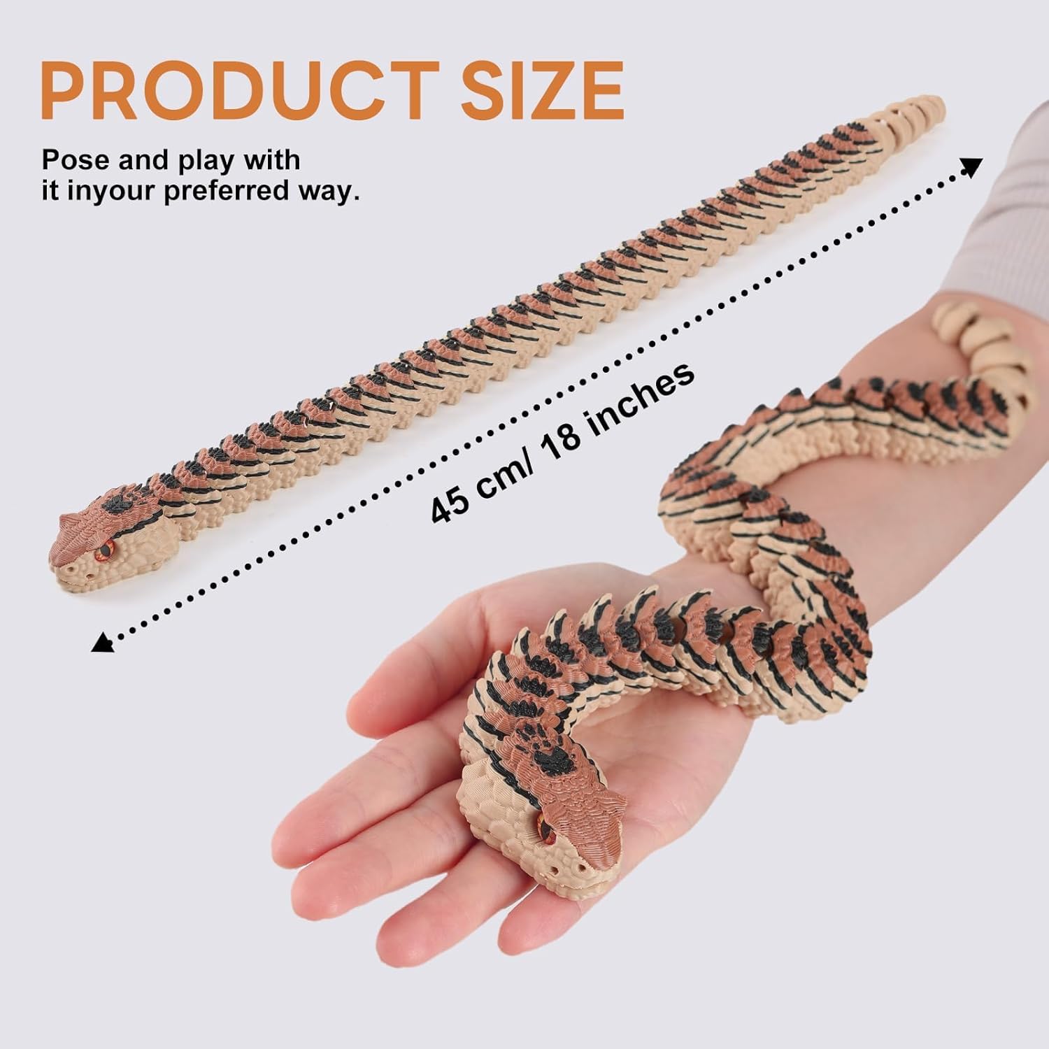 Yipintang 3D Printed Rattlesnake Model - 18 inches Fully Articulated Desert Serpent - Detailed Collectible & Home Decor - Flexible Desk Fidget & Display Figurine
