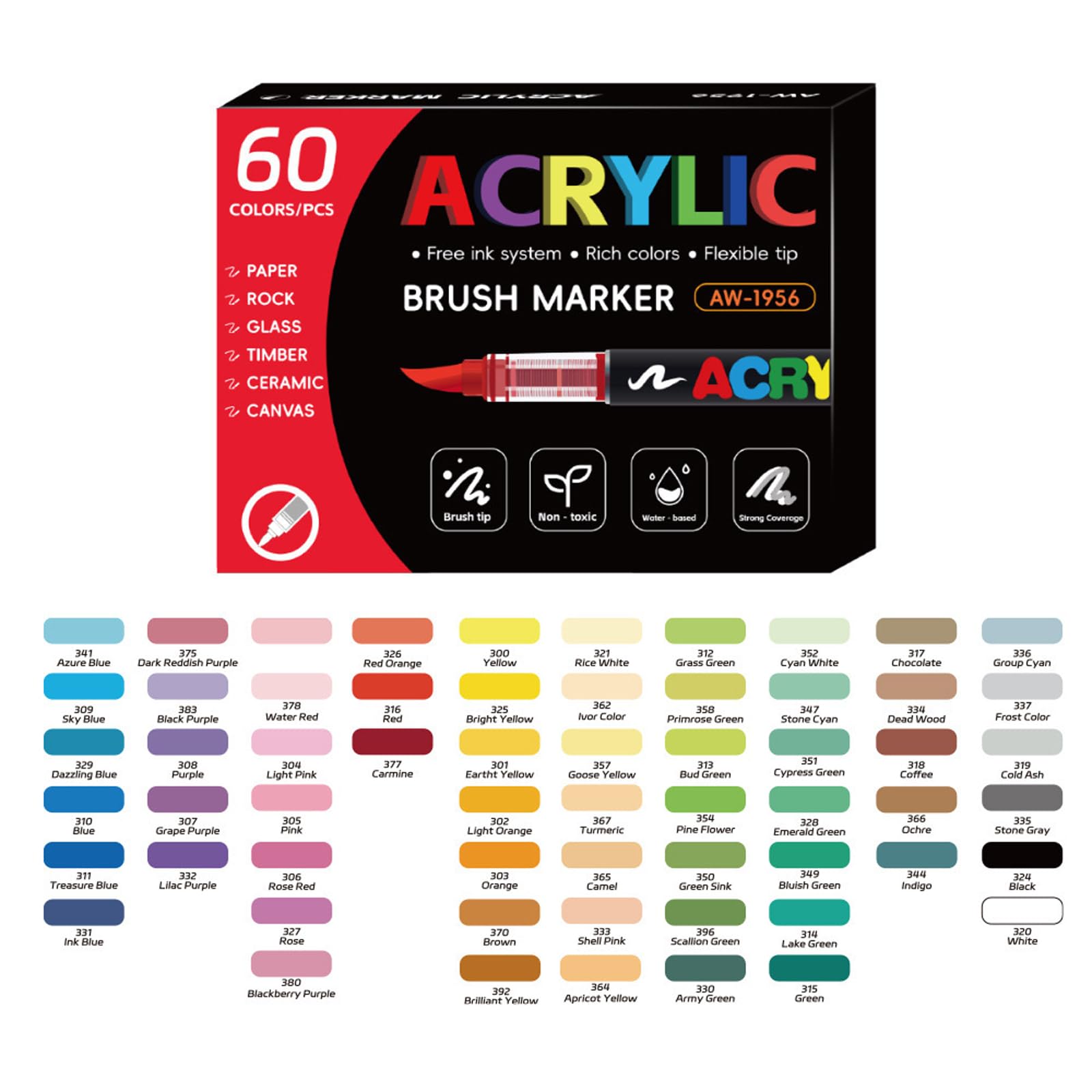 Marqueurs acrylique pointe pinceau 60 couleurs vives permanentes - 8