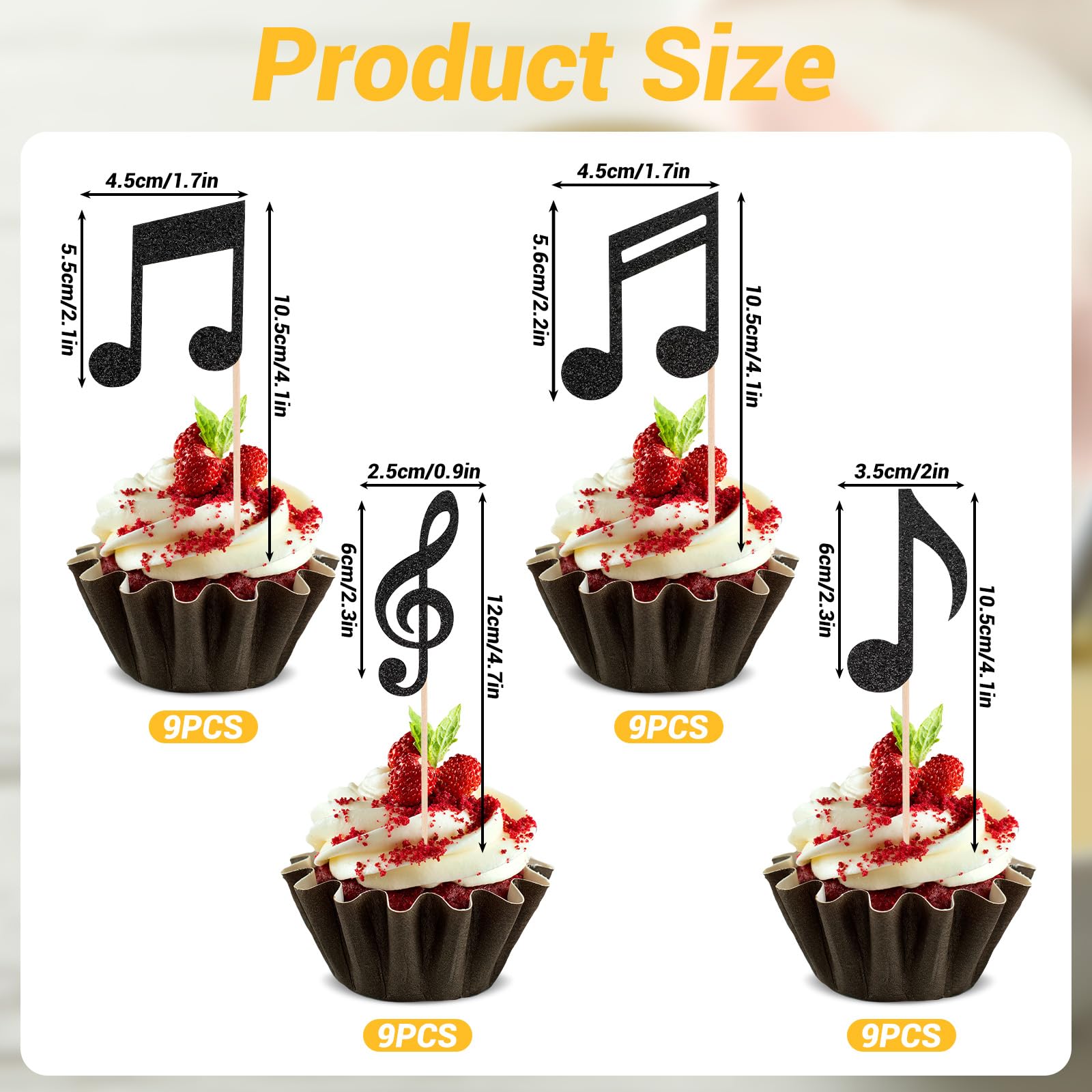 48 Topper Per Cupcake A Tema Musicale – Note E Chitarra – Decorazioni Per Torte Compleanno - 4