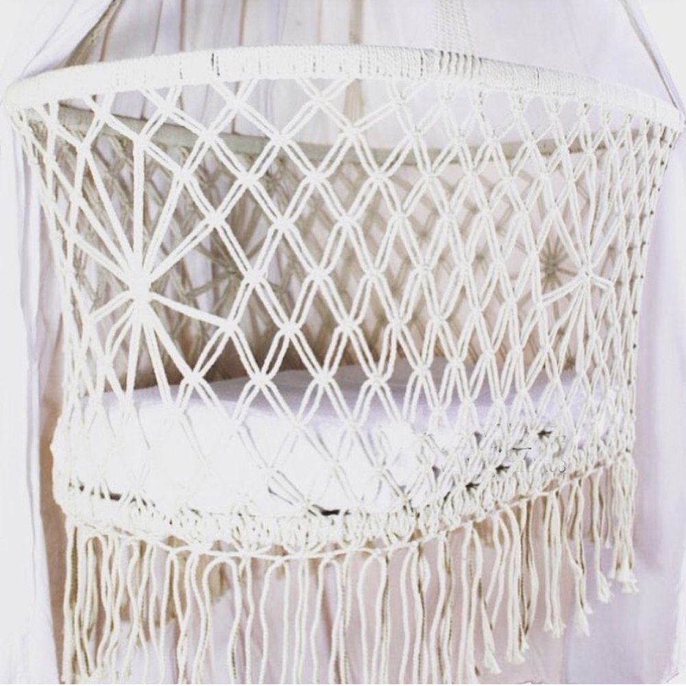 Baby Wiege Hängebett Boho Style Hängematte Wiege mit Quaste Seite Komfort Krippe Minsheng Webstoff