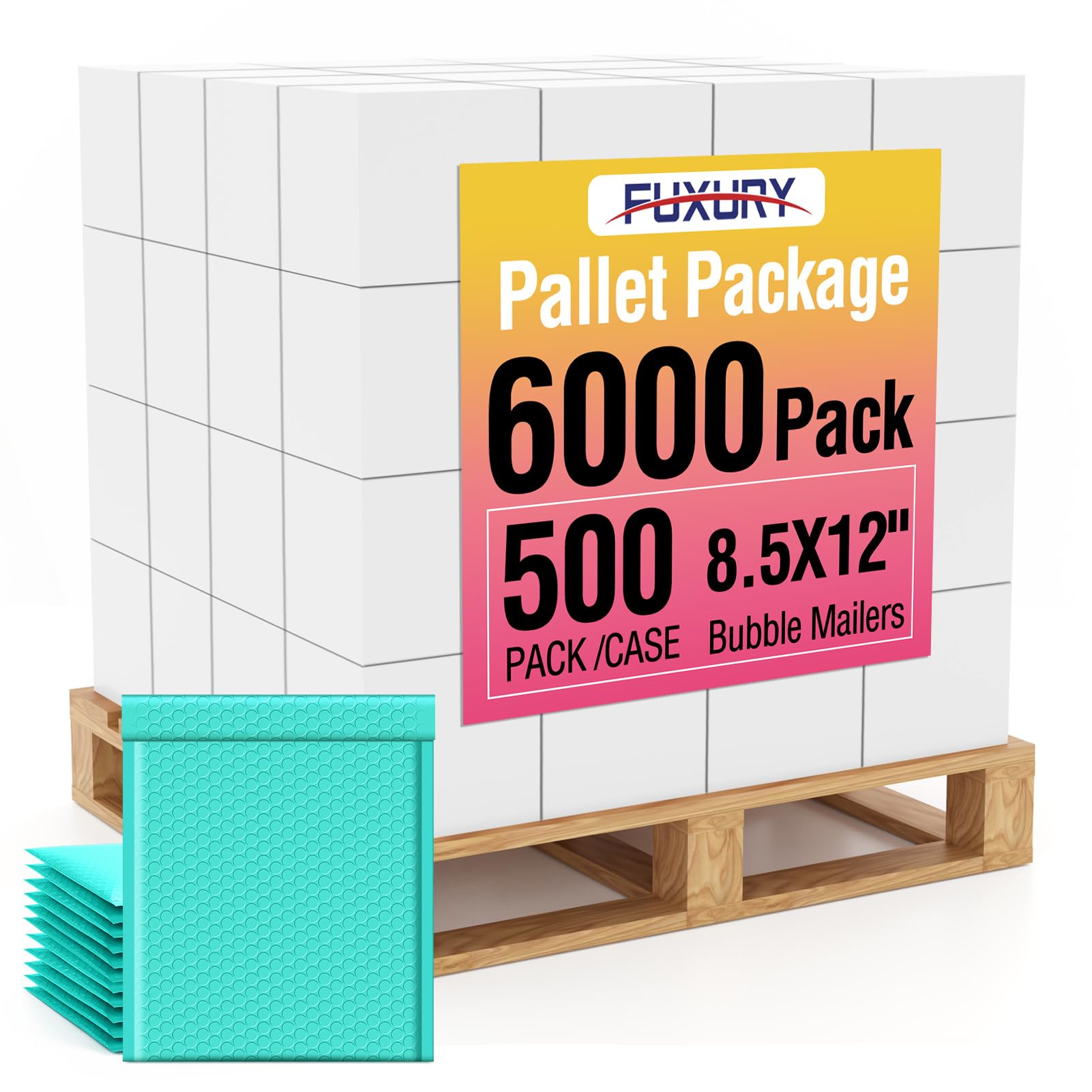 Fuxury Bubble Mailers 8.5x12" Full Pallet Padded Envelopes 6000 Pack Bulk