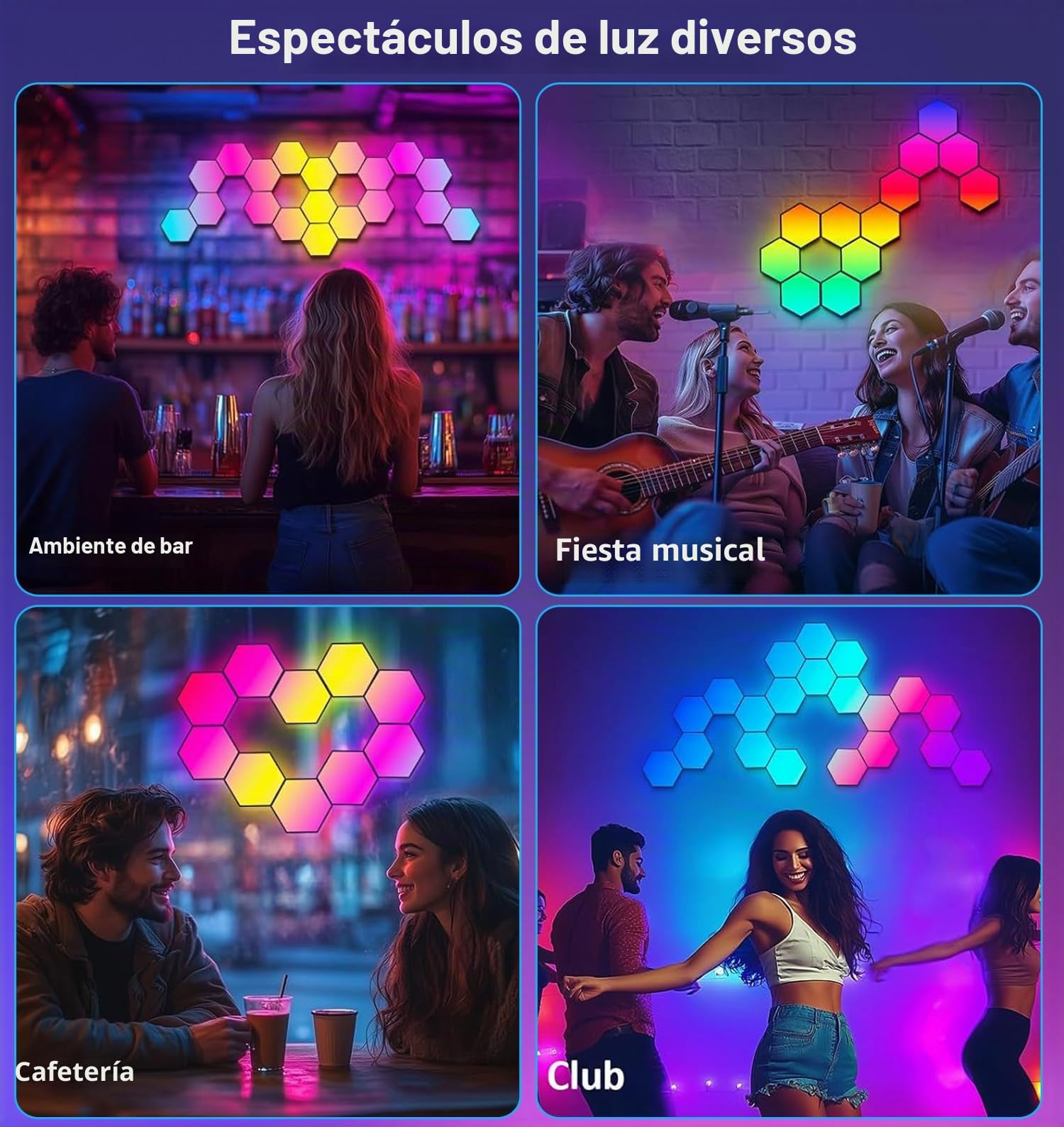 Panel LED hexagonal para configuración de juegos, 14 hogares inteligentes de juegos LED, lámpara de pared hexagonal, funciona con Alexa Google Assistant, paneles de pared para juegos, control por voz,