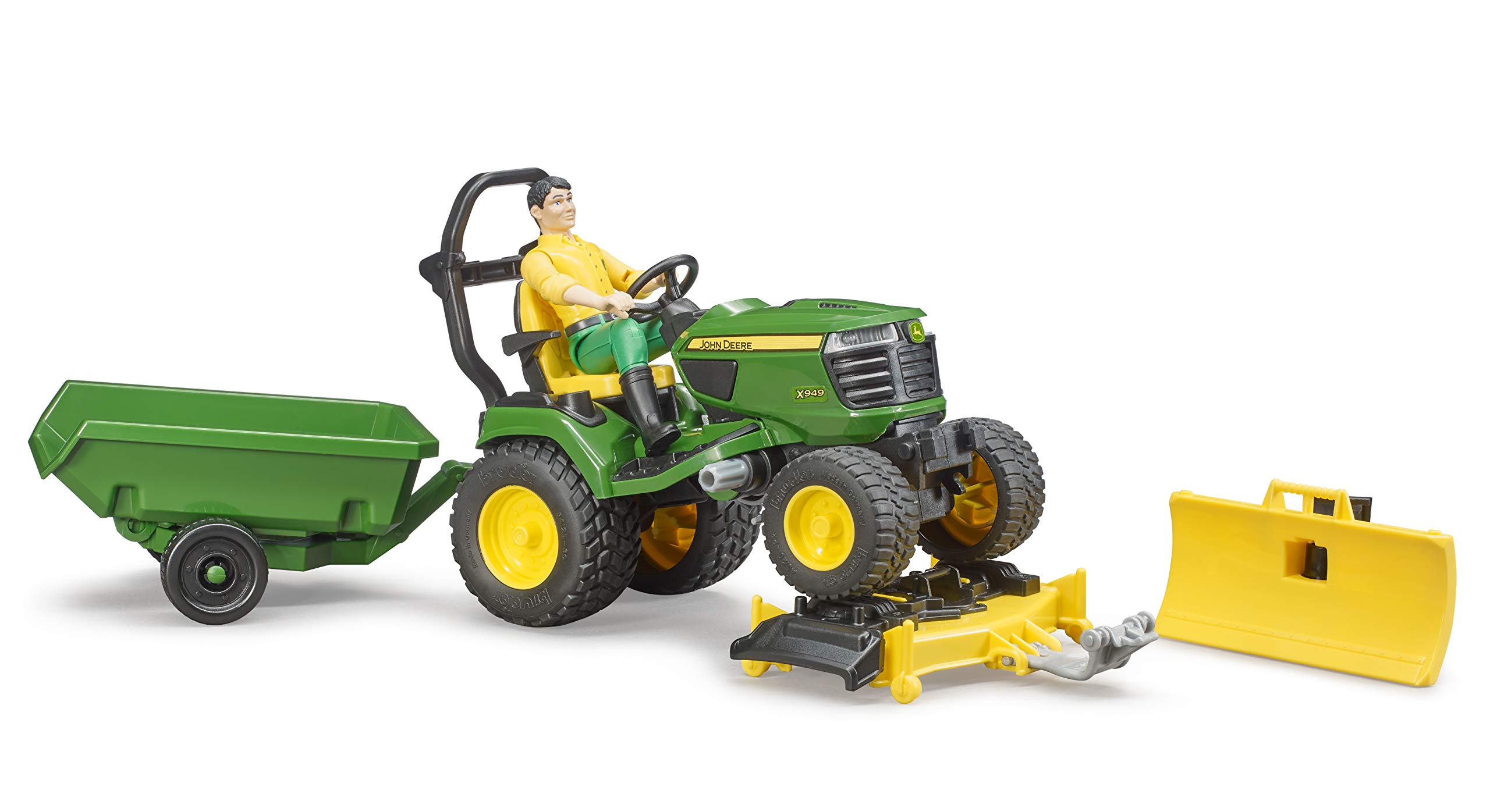 bruder 62104 - bworld trattore John Deere con rimorchio e giardiniere, trattore, figura giocattolo