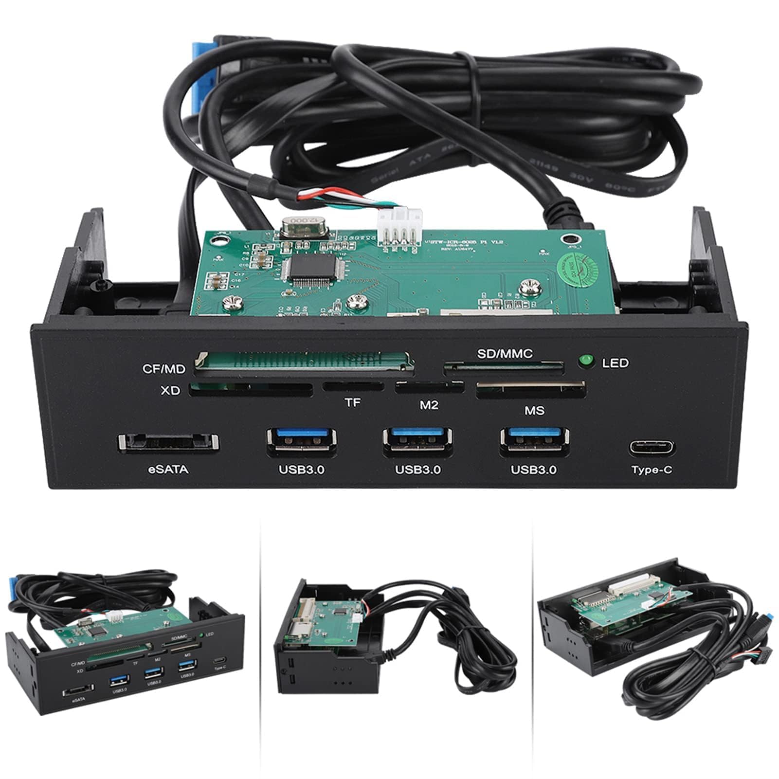 Lecteur De Carte Interne, 5,25 Pouces USB 3.0 Interface PC Panneau Avant Lecteur De Carte Interne Hub Lecteur De Carte Tout-en-Un M2 SD MS XD CF Carte TF pour Boîtier D'ordinateur Baie Avant