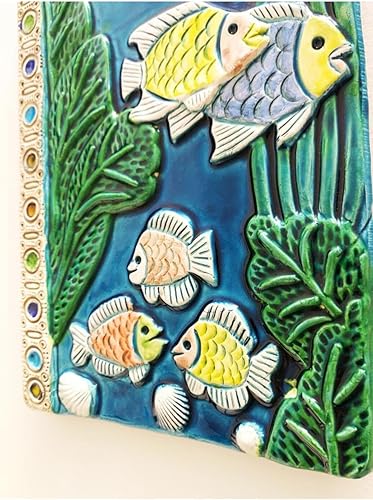 Miniatura 3 de Large Ceramic Underwater Fish Figurine Handmade Wall Ornament - Modern White Nautical Evil Eye Charm for Home Protection and Artistic Display - One