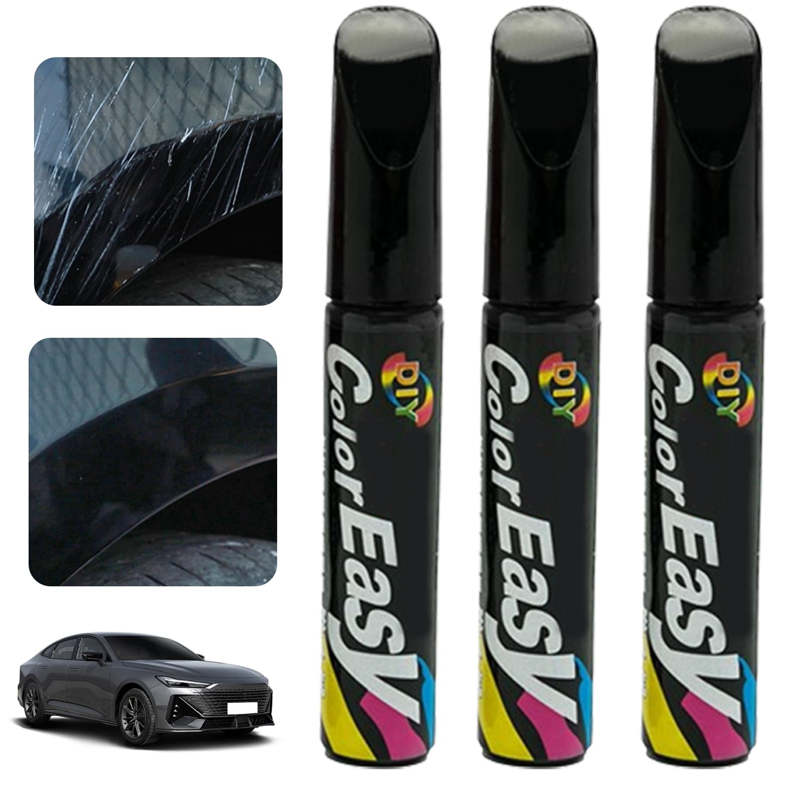"Benaewa 3 Pcs Car Touch Up Paint, Black Touch-Up Paints for Vehicles, Brush and Scratch Repair Pen "
