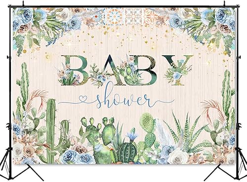 Vista 2 de Mocsicka Telón de fondo bohemio para fiesta de baby shower de cactus, baby shower, decoración de fiesta de tacos mexicanos, fondo de bebé, pancarta
