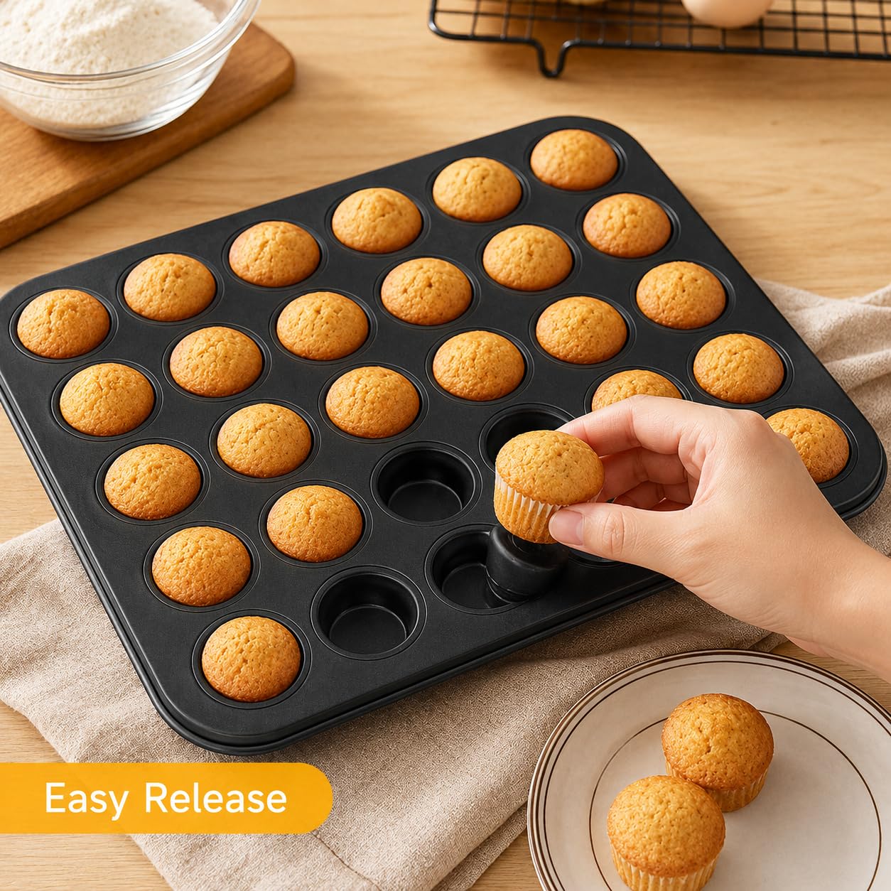 Paquete De 2 Mini Moldes Para Muffins De 24 Tazas, Mini Bandeja Para Hornear Magdalenas De Acero Al Carbono Antiadherente, Lata Pequeña Para Muffins Para Mini Magdalenas, Brownies