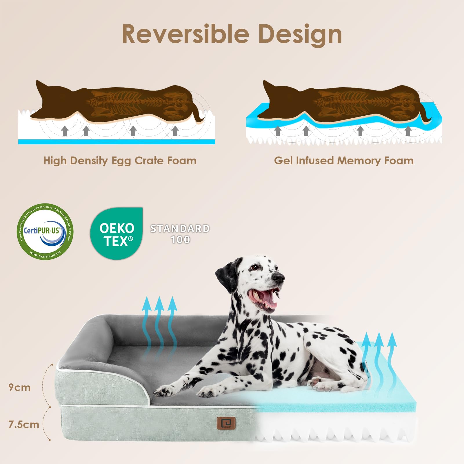EHEYCIGA Cuccia Cane Interno Taglia Grande, Cuscino Cane Impermeabile Sfoderabile e Lavabile, Letto per Cani con tre Lati Rialzati Ortopedico, Cuccia Divano per Cani, Verde, 112x81x16cm