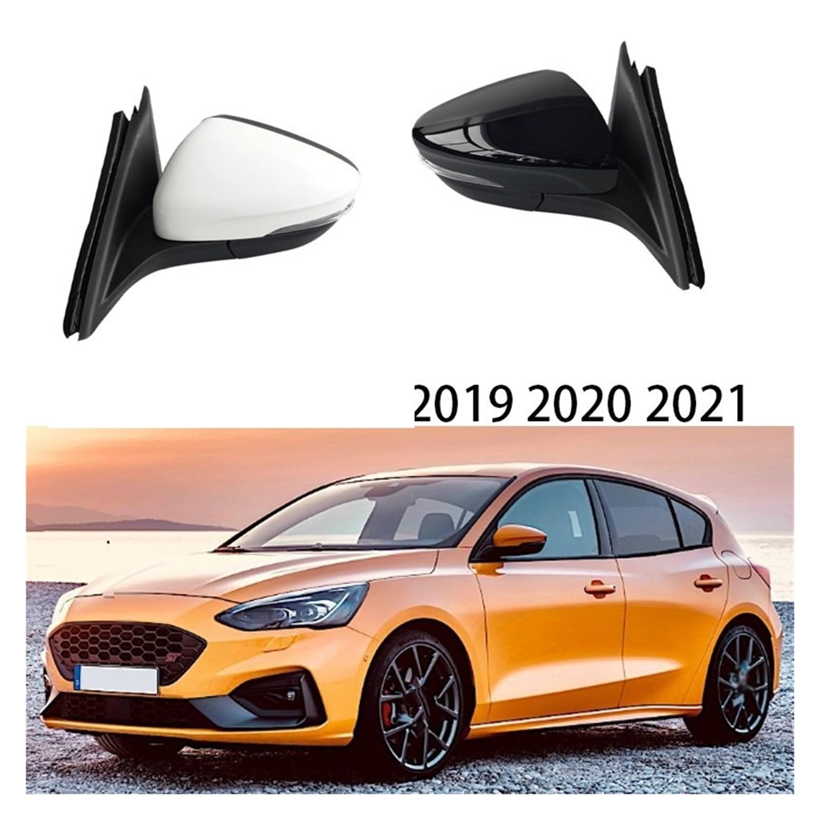 Rétroviseur Extérieur Pour Ford Pour Focus 2019 – 2021 Ensemble Rétroviseurs Électriques Pliants Accessoires Voiture Complet Rétroviseur Gauche (Couleur