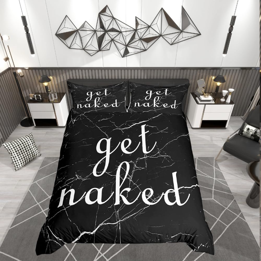 Housse de couette marbre Get Naked anti-froissage en lin ultra doux pour grand lit de couple