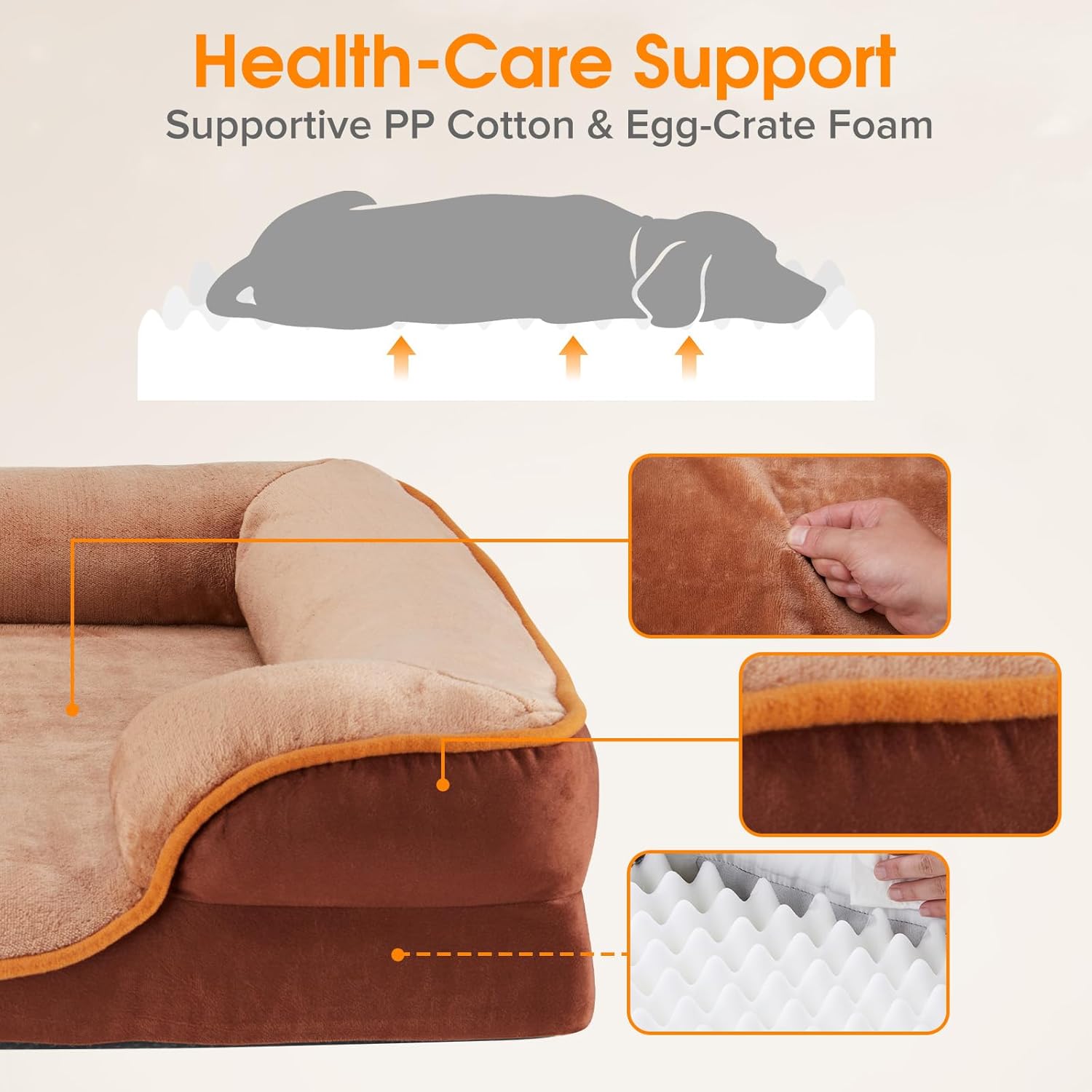 Orthopedic Dog Bed, Large-Sized Memory Foam Pet Sofa Bed with Bolster Sides, Features Waterproof Lining, Removable & Washable Cover, and Non-Slip Bottom – Designed for Calming Pet Sleep