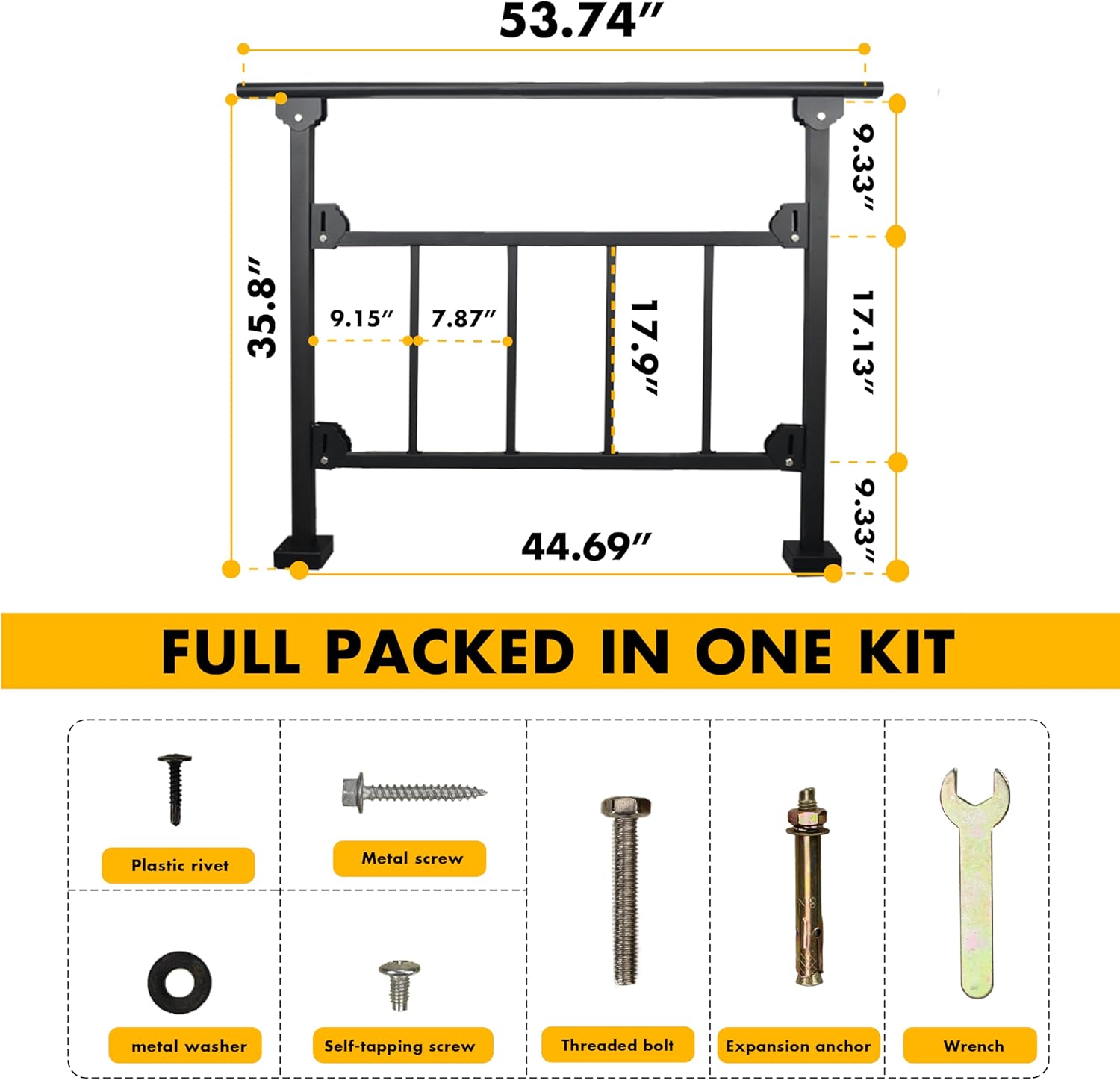 Upgrade 4 Steps Black Handrail & Indoor Stair Railing Kit, Fence & Rail Hand Rails for Outdoor Steps for Seniors for Porch Railing & Deck Hand Rail (3-4 Steps) - Set 1