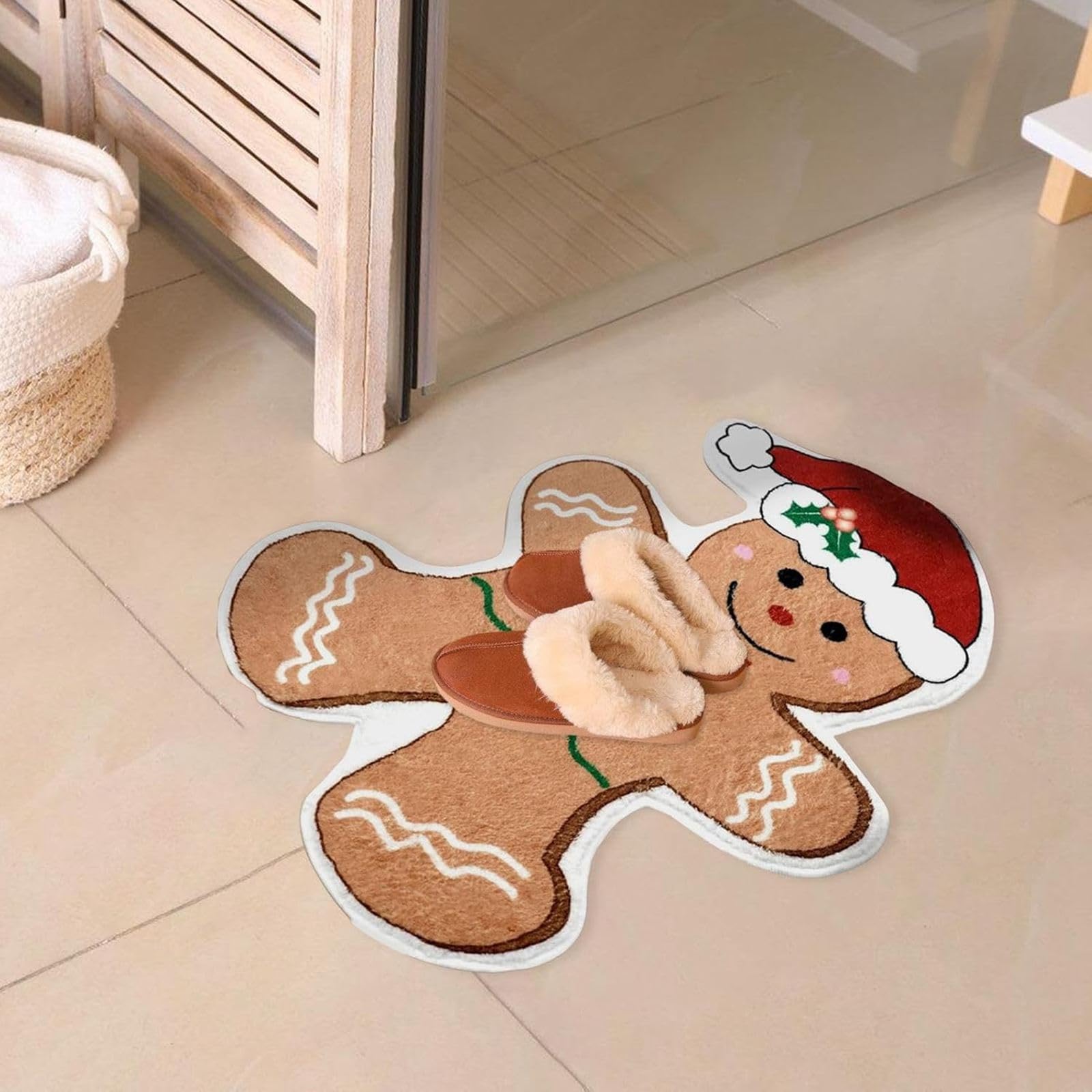Tapis de sol de cuisine de Noël antidérapant lavable bonhomme en pain d'épice