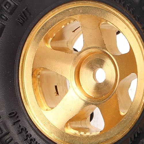 Miniatura 6 de VGEBY Ruedas de coche RC, neumáticos RC de 1 pulgada, cubo de rueda de latón, neumáticos de goma RC para FMS FCX24 118 124 Crawler 4 piezas (dorado)