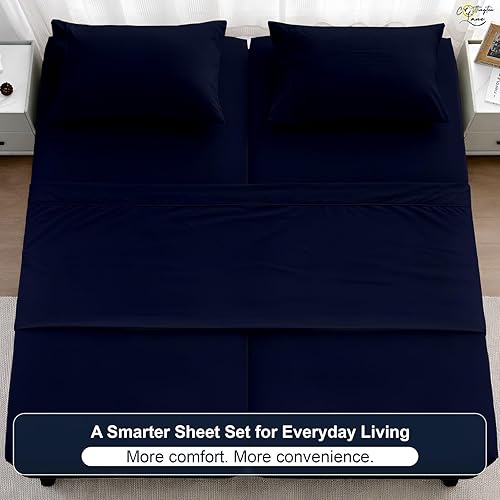 Miniatura 6 de Cottington Lane Juego de sábanas divididas tamaño King para cama ajustable, juego de sábanas refrescantes de algodón de alta calidad con bolsillos